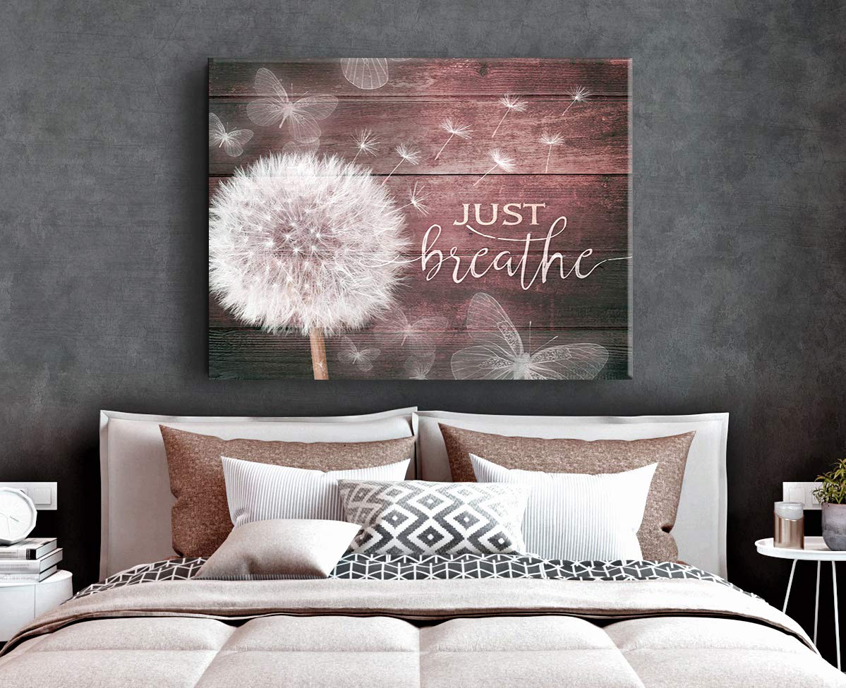 Wooden Framed Canvas Wall Art - Just Breathe V7 (30x40 Inches) Maroon Religious Home Decor, Rustic Housewarming Gift for Living Room, Bedroom & Office | Perfect for Meditation Spaces & Farmhouse Style Interiors