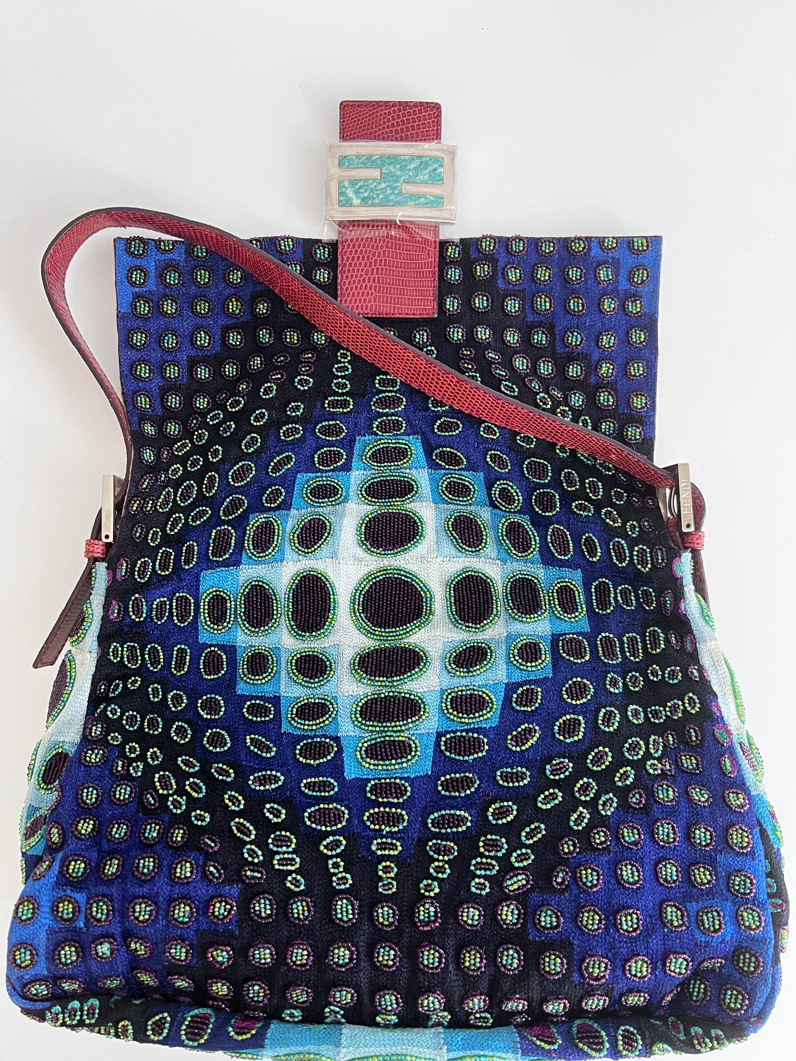 Fendi Mamma Size Deep Ocean Beaded Baguette Bag - Luxury Designer Crossbody Purse for Women, Perfect for Evening Parties & Special Occasions