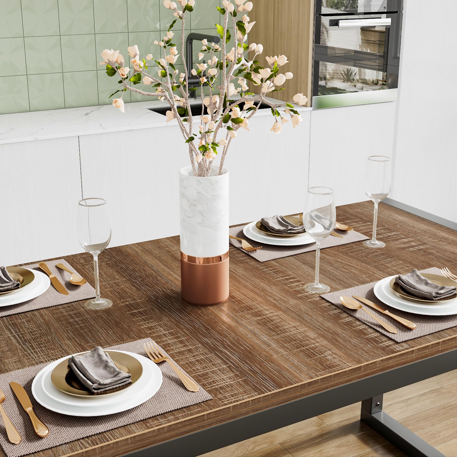 Rustic SHA CERLIN 4-Piece Kitchen Dining Table Set with Benches - Space Saving Small Dinette, Heavy Duty Metal Frame - Perfect for Apartments, Small Kitchens & Cozy Dining Spaces