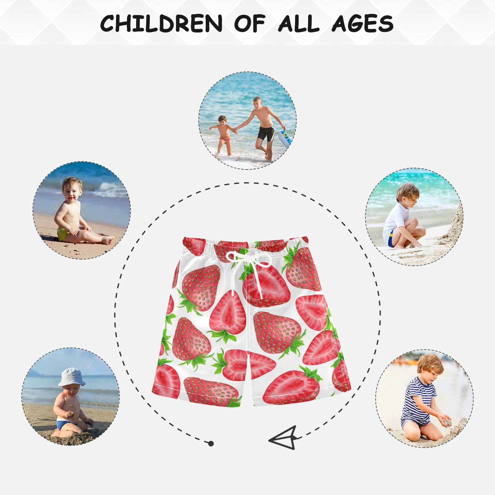 Dussdil Watercolor Juicy Strawberries Boys Swim Trunks - Quick Dry Kids Toddler Swimwear for Beach, Pool & Summer Activities | Cute Bathing Suits for Boys