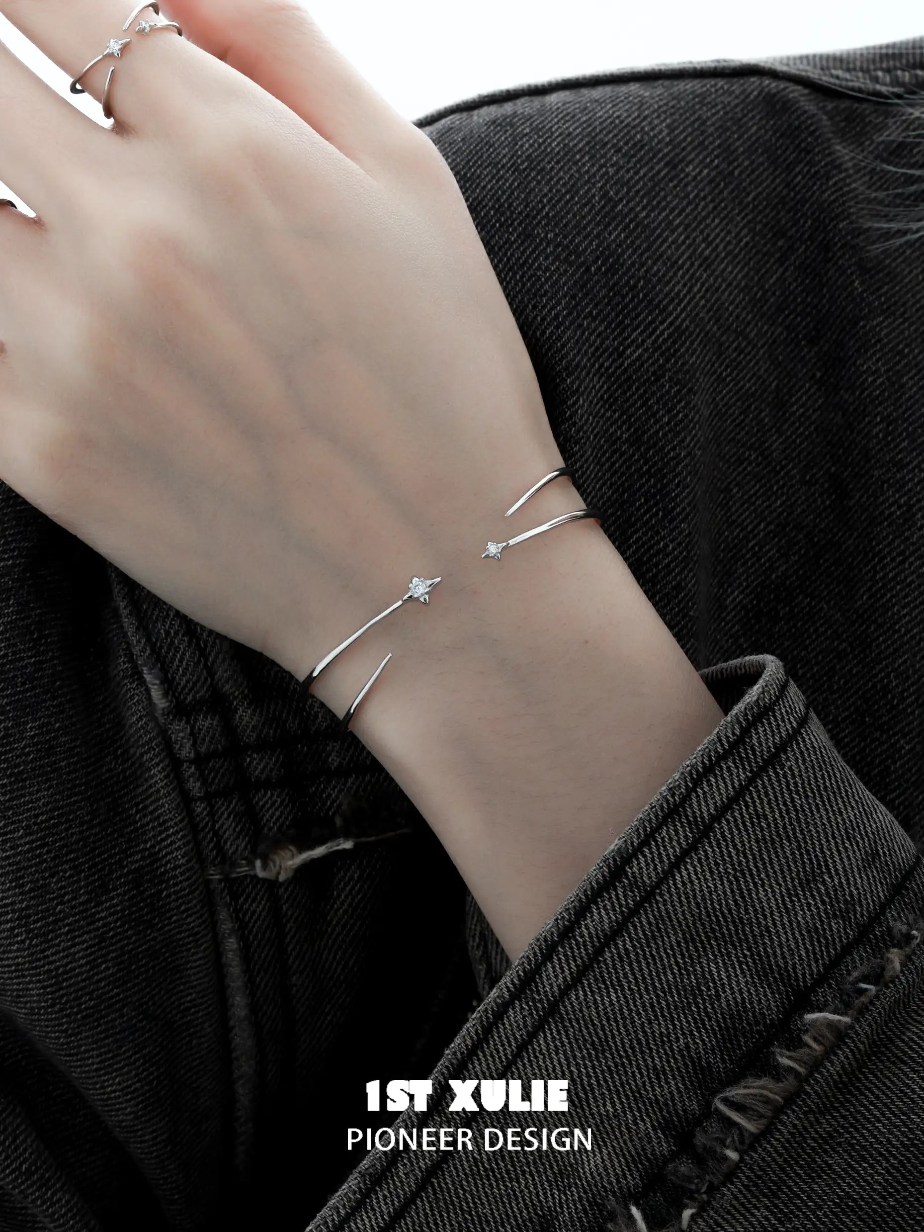 Star Trails S925 Sterling Silver Adjustable Open Bangle Bracelet for Women - Elegant Stackable Jewelry for Everyday Wear, Gifts & Special Occasions