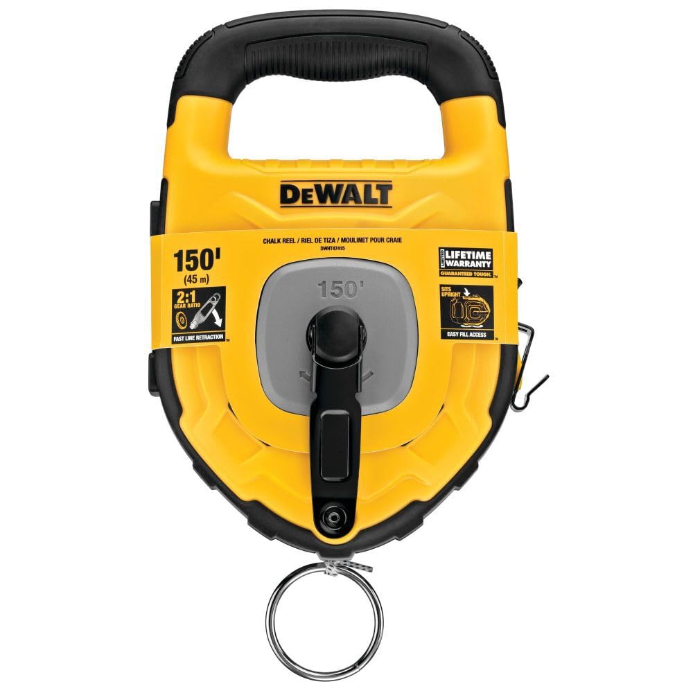 DEWALT 150Ft Large Capacity Chalk Reel - Professional Chalk Line Tool for Construction, Carpentry & DIY Projects - Perfect for Marking Straight Lines on Concrete, Wood & Drywall