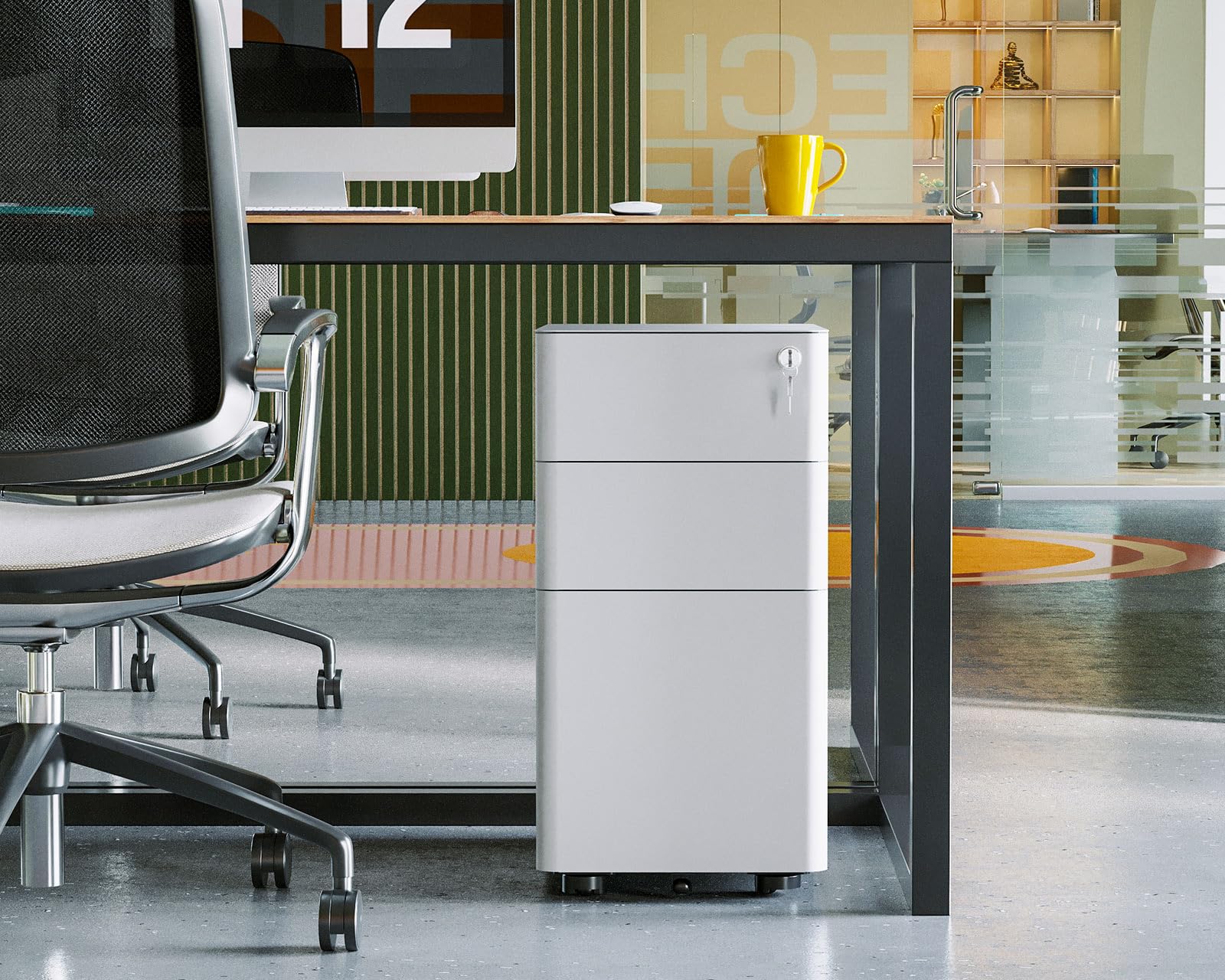 AODK 3-Drawer Rolling File Cabinet with Lock - Fully Assembled Mobile Storage for A4/Legal/Letter Files - White - Perfect for Home Office Organization & Document Management