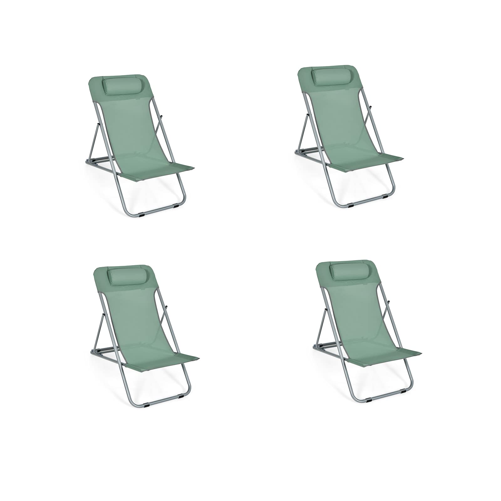 GYMAX 2-Pack Adjustable Beach Chairs for Adults - Portable Reclining Lounge Chairs with 3-Level Backrest & Removable Pillow - Perfect for Camping, Poolside, Fishing, Patio, Lawn & Outdoor Relaxation (Green, Set of 4)