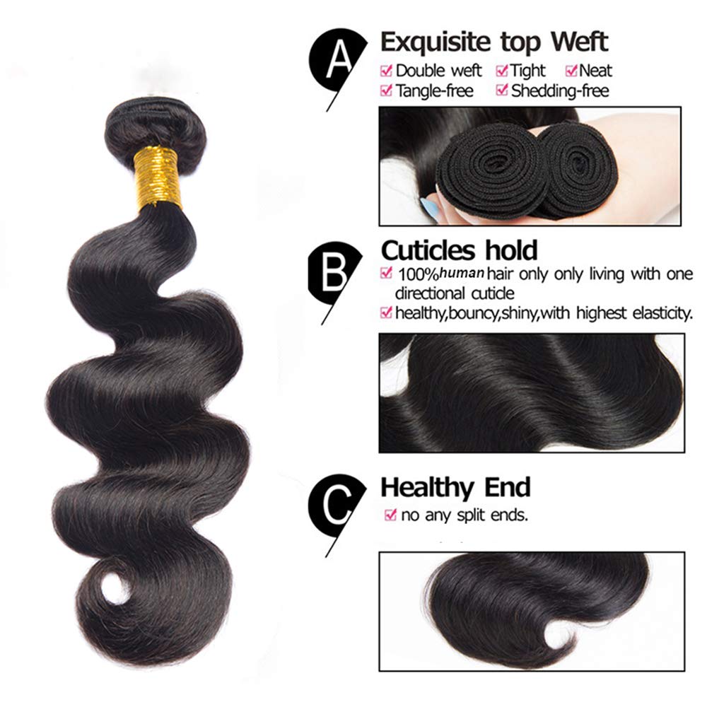 100% Unprocessed Brazilian Body Wave Human Hair Bundle - 28 Inch Natural Black Color for Weaving & Styling | Perfect for Extensions, Wigs & Everyday Hairstyles