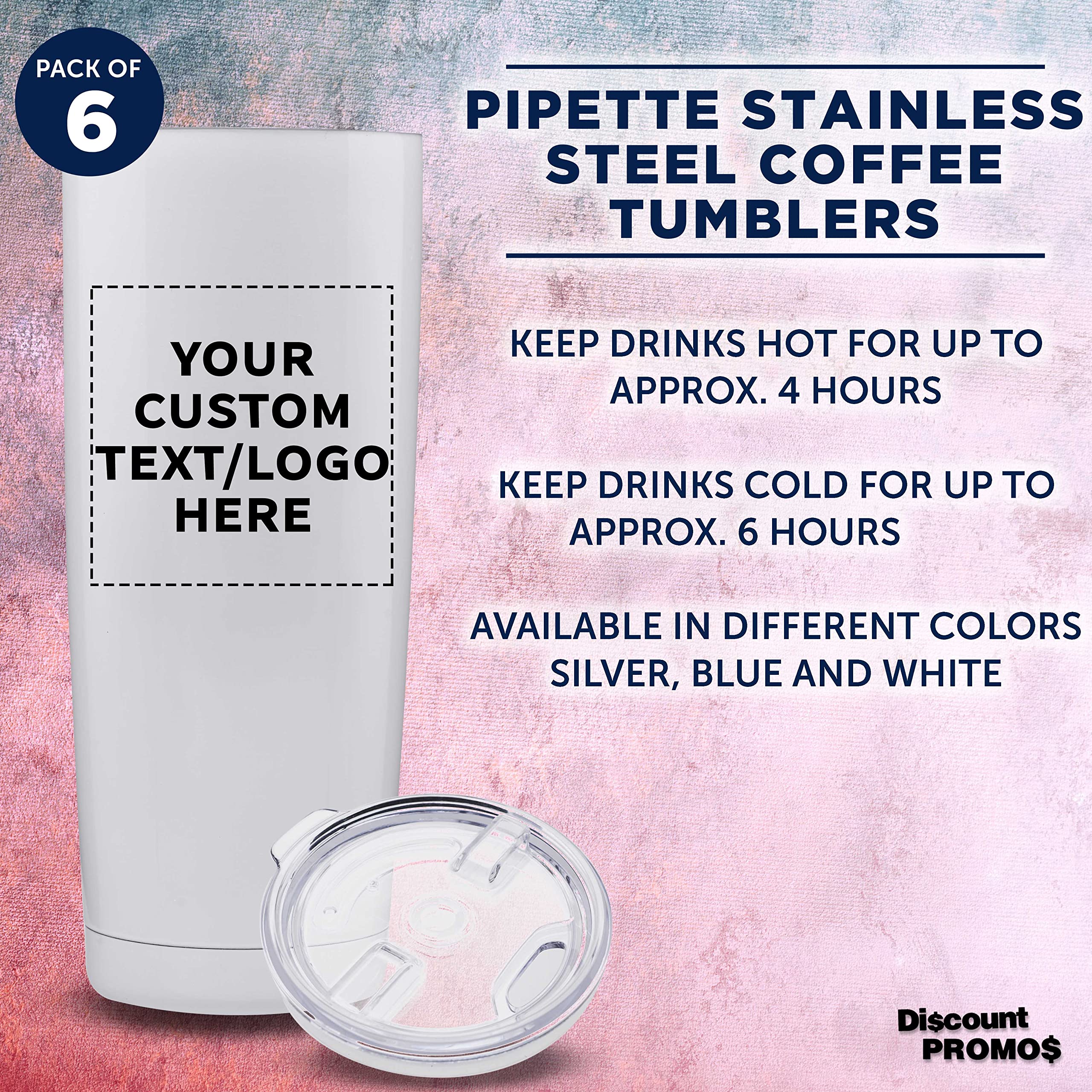 Custom Stainless Steel Coffee Tumblers 20 oz (Set of 6) - Double Wall Insulated Personalized Bulk Pack - Keeps Hot & Cold Beverages Perfect - Ideal for Coffee, Tea, Hot Cocoa, Office, Travel & Gifts - White