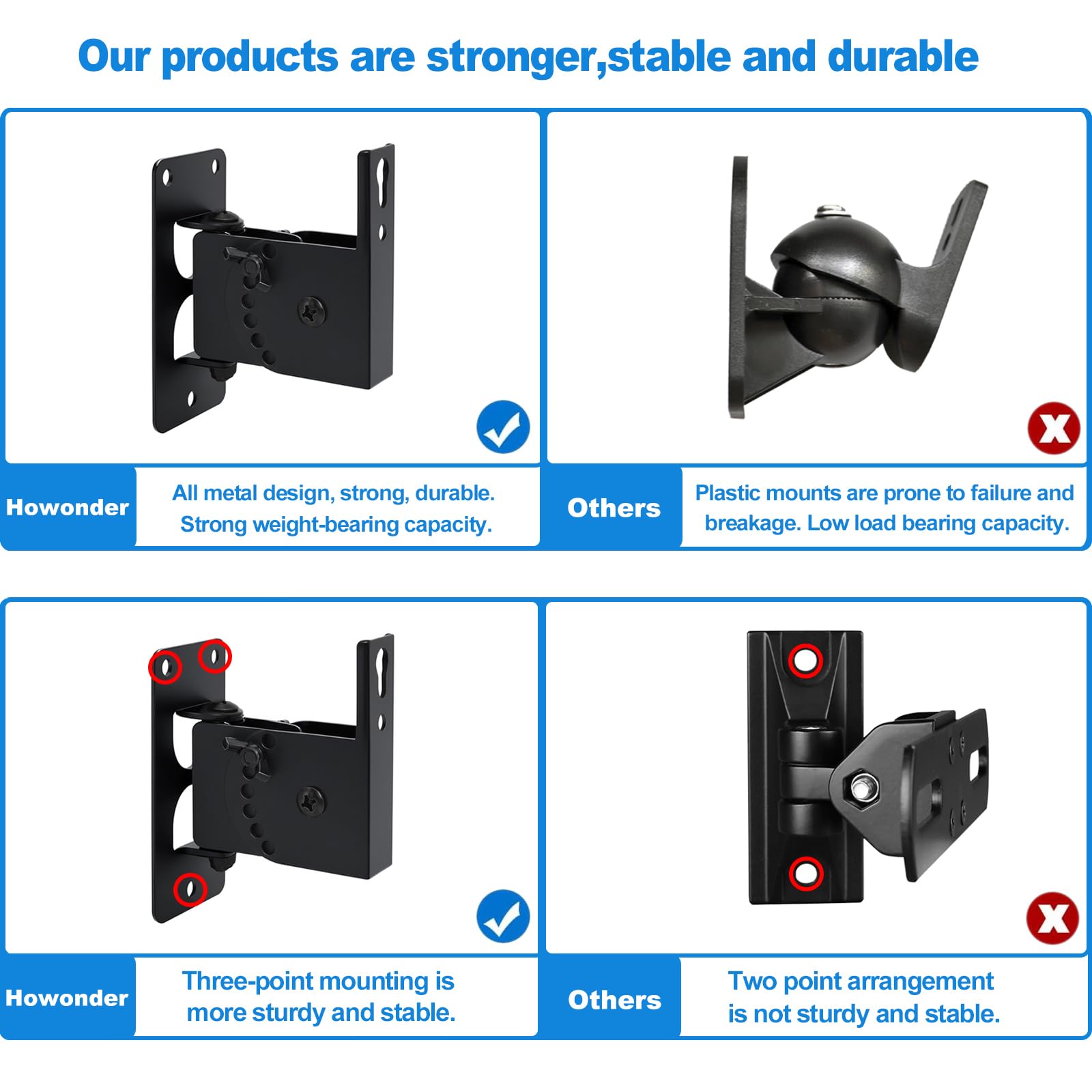 Heavy Duty All Metal Speaker Wall Mount Brackets - Swivel & Tilt for Small Speakers up to 30lbs (2 Pack, Black) - Perfect for Home Theater, Studio & Office Audio Setup