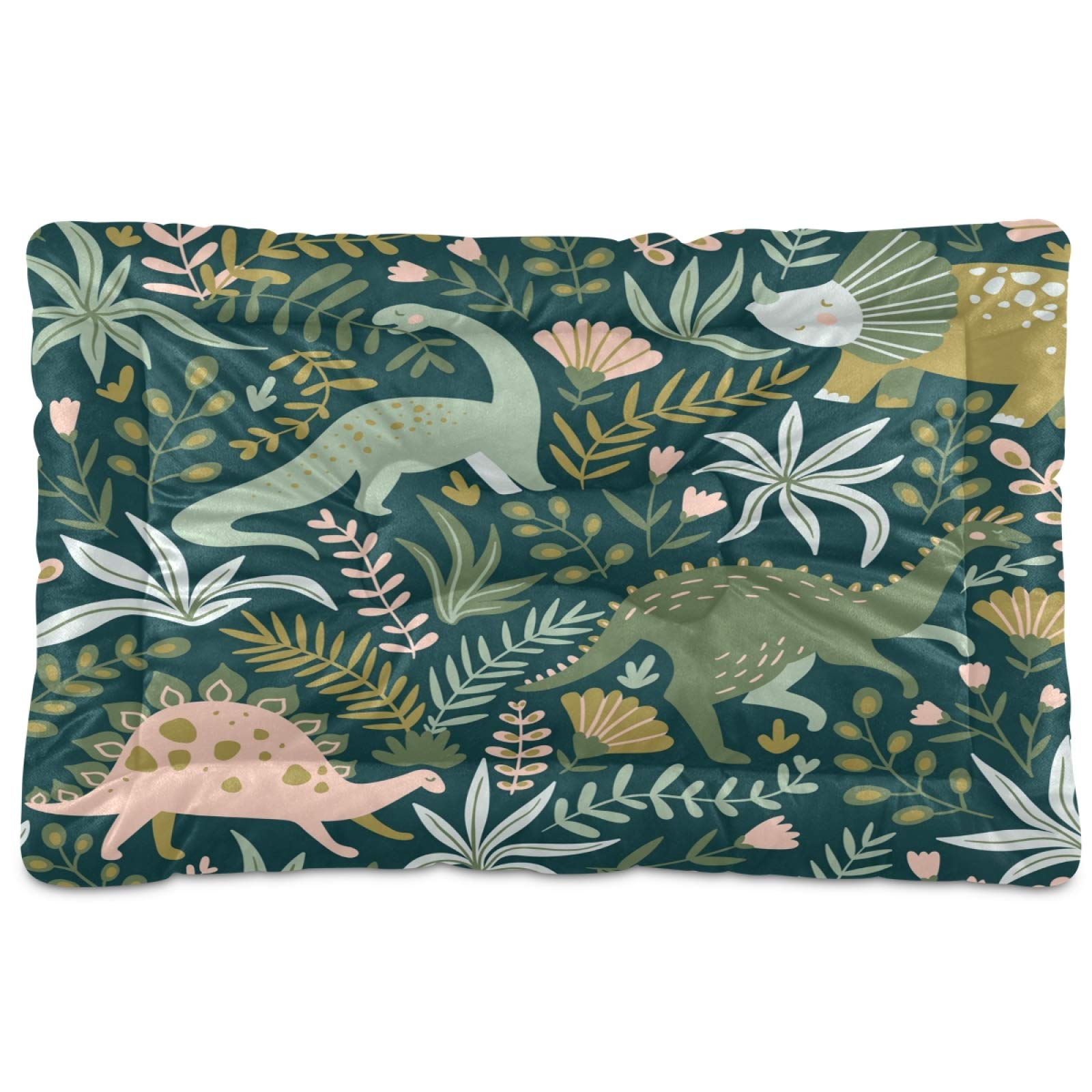 KEEPREAL Tropical Dinosaur Print Pet Bed - Ultra Soft Rectangle Dog & Cat Bed for Small to Medium Pets (24x18 Inches) - Calming Comfort for Puppies, Kittens - Perfect for Living Room, Bedroom & Pet Travel