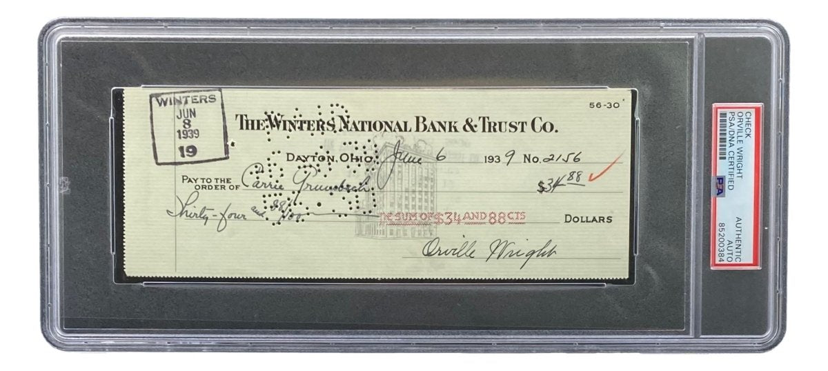 Authentic Orville Wright Signed Bank Check - PSA/DNA Certified 85200384 - Rare Aviation Memorabilia for Collectors & History Enthusiasts