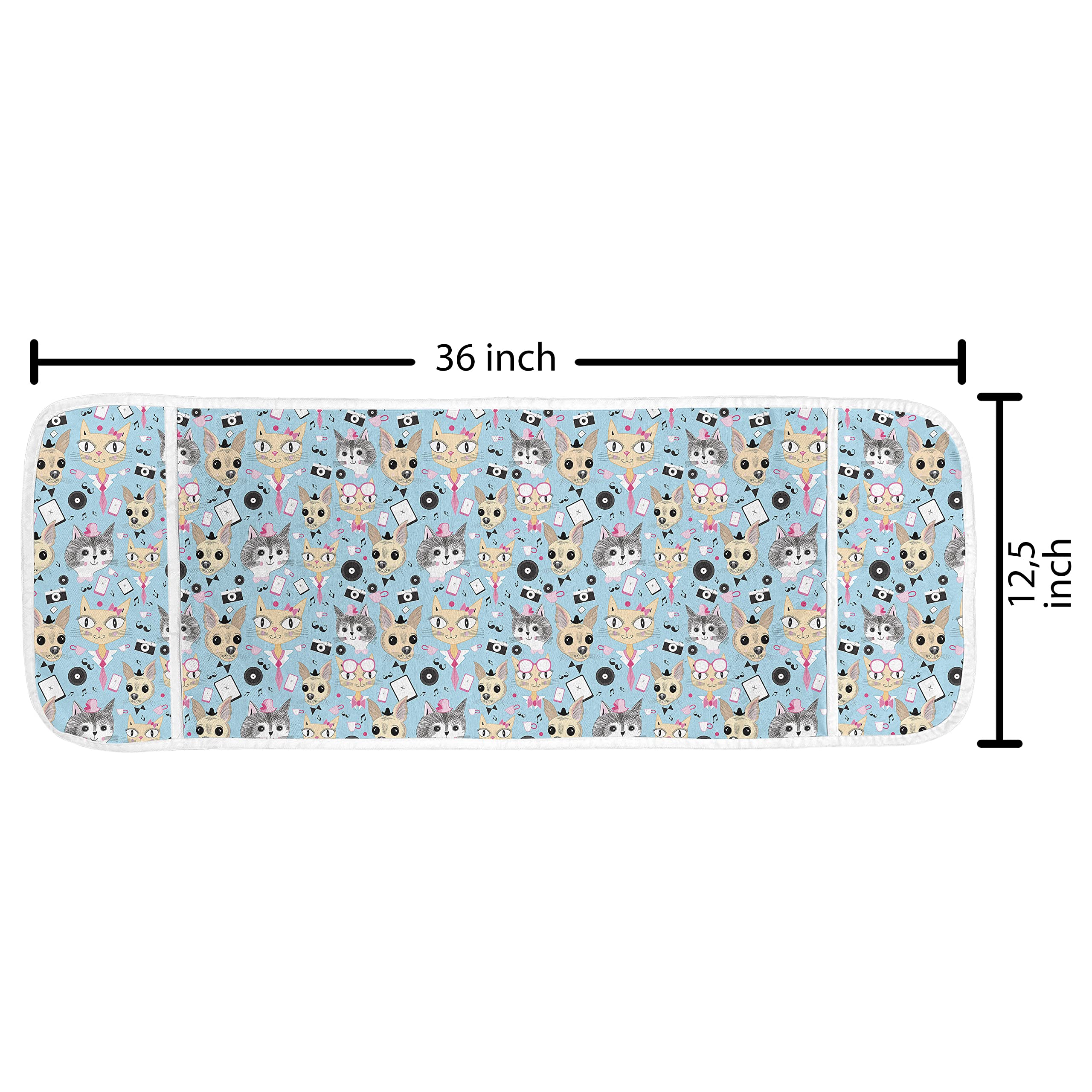 Ambesonne Retro Microwave Cover - Waterproof Kitchen Organizer with Pockets, 36x12 Inch - Vintage Animal Print Featuring Bow Tie Cat & Hat Dog on Blue Background - Perfect for Small Kitchen Appliances & Countertop Storage