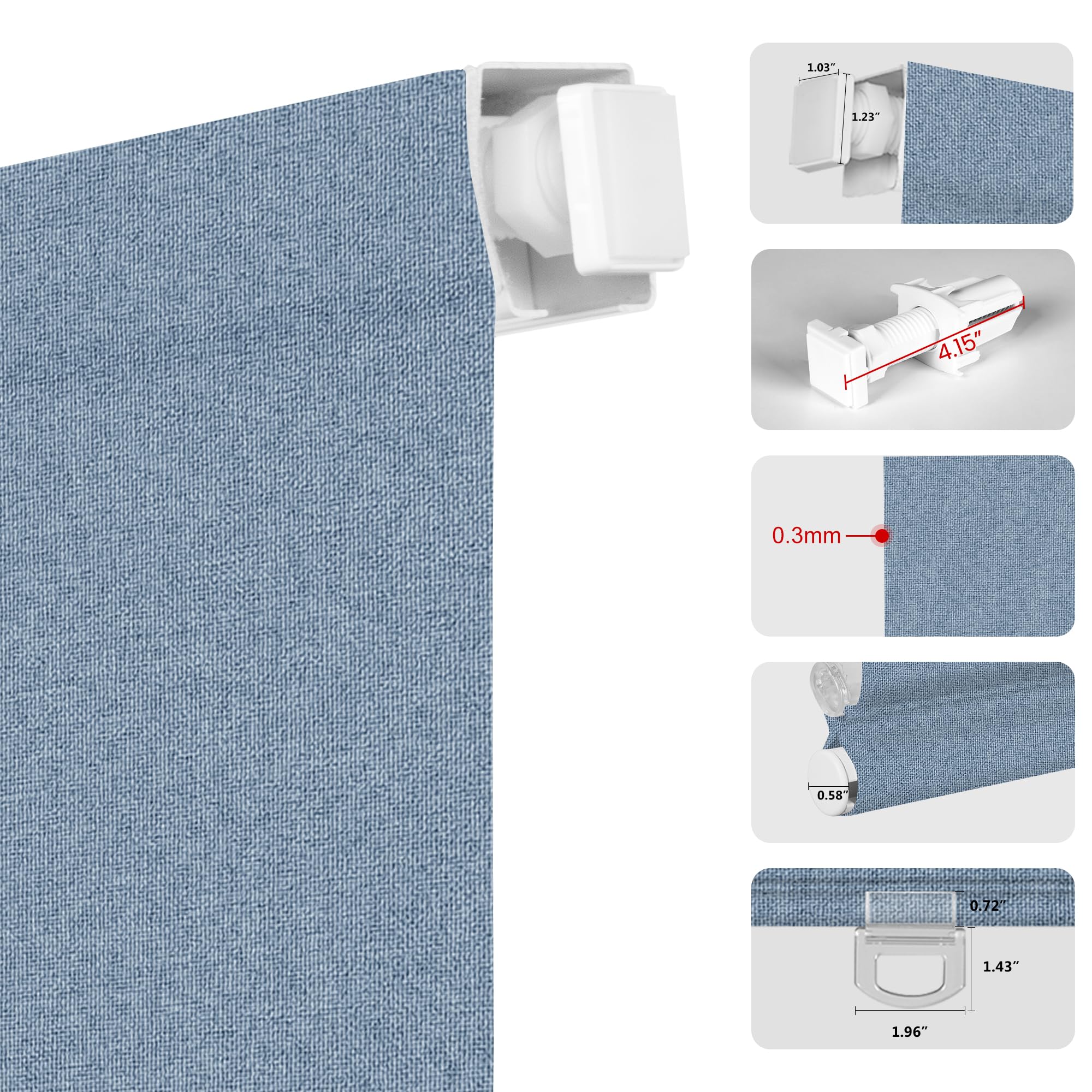 BERISSA No Drill Cordless Blackout Roman Shades - Easy Install Room Darkening Roll Up Window Blinds for Inside Mount | Custom Size Jacquard Blue Fabric | Perfect for Bedrooms, Nurseries & Home Theater Light Control