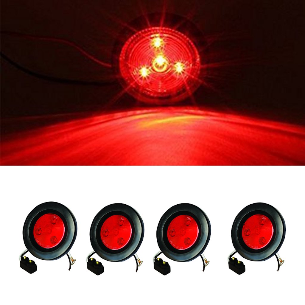 Fortpro 2.5 Inch Red Round Clearance Marker LED Light - 4 Pack with 4 Bright LEDs & Red Lens (F235159) | Perfect for Truck, Trailer, and Vehicle Safety Marking