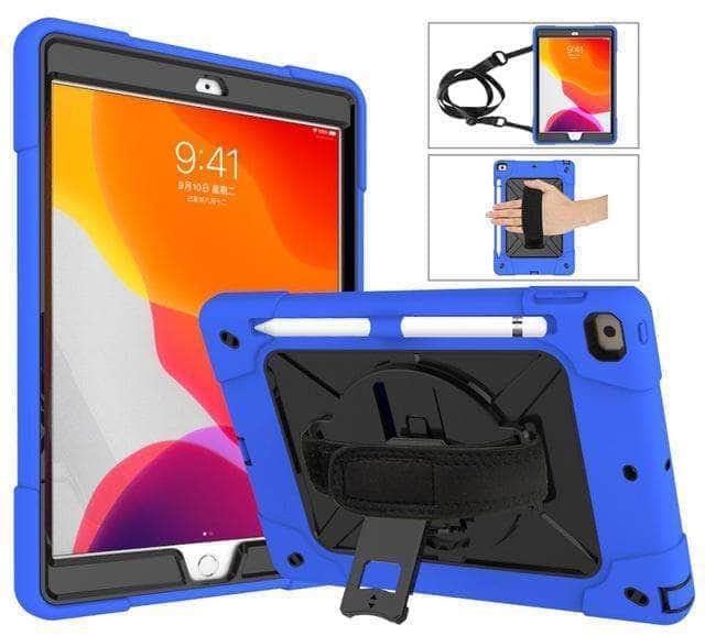 Conelz Heavy Duty Rugged Shockproof Case for iPad 10.2 (7th/8th Gen 2019/2020) with 360° Rotatable Kickstand & Hand Strap - Perfect for Construction, Outdoor Work and Kids' Use