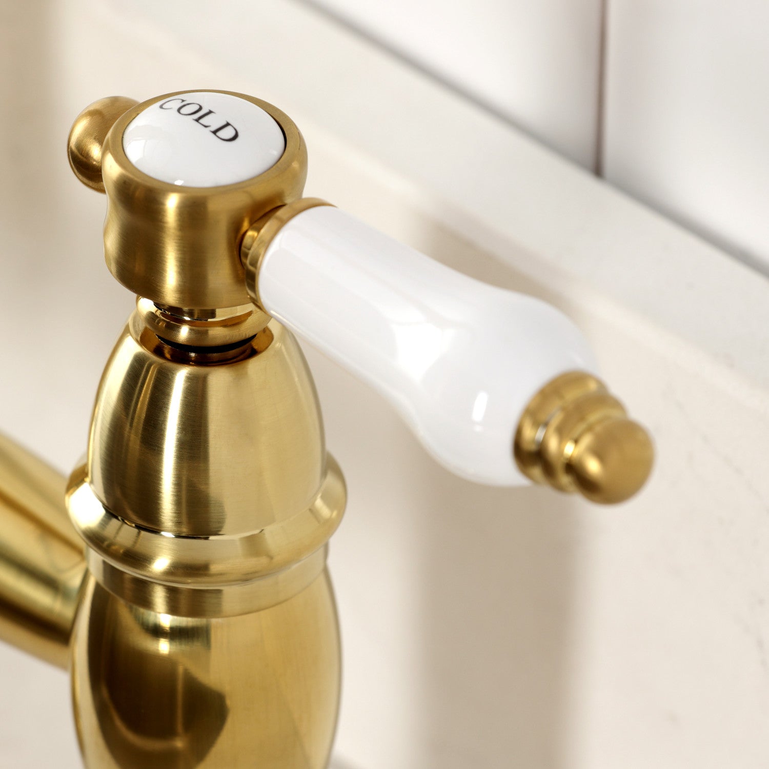 Bel Air GS1277BPL Brushed Brass Double Handle 2-Hole Deck Mount Pre-Rinse Bridge Kitchen Faucet - Perfect for Commercial & Residential Kitchens, Restaurants, and Food Prep Areas