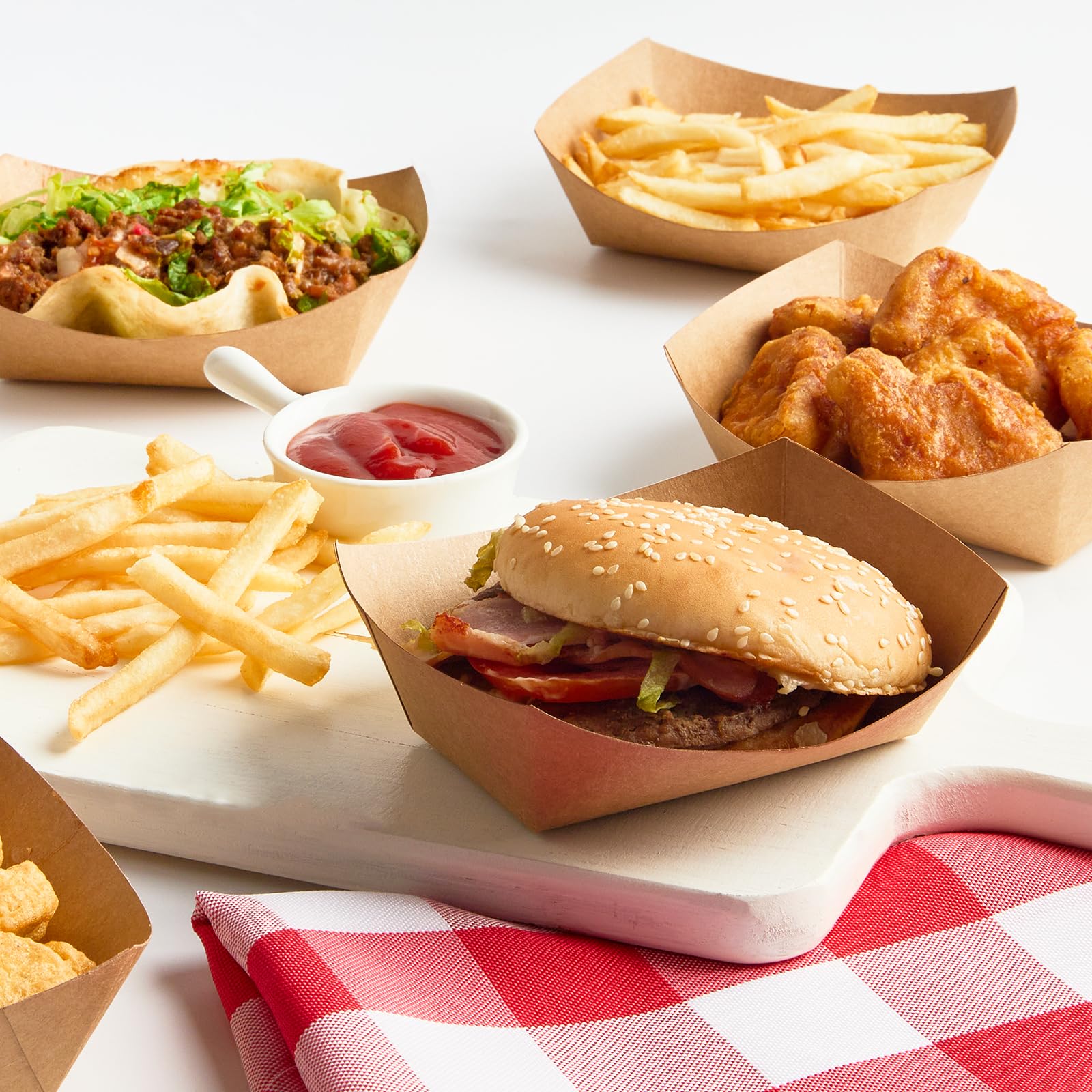 1 Lb Small Paper Food Trays - 100 Pack Disposable Kraft Food Boats, Brown Takeout Serving Baskets for Nachos, Snacks, Tacos, Fries | Perfect for Parties, Catering, Food Trucks & Restaurants