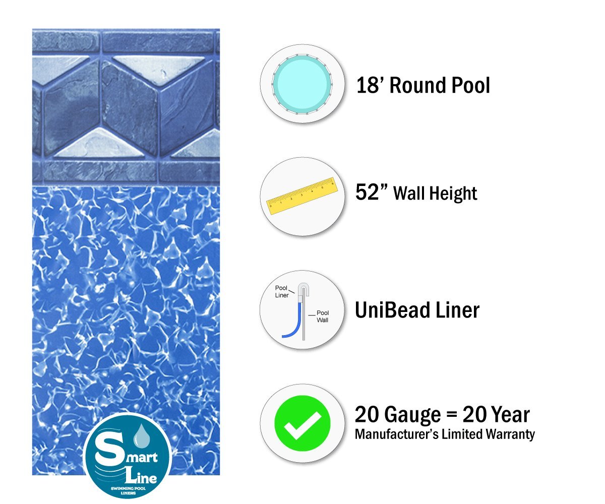 Smartline Tuscan 18-Foot Round Pool Liner | UniBead Style | 52-Inch Wall Height | 20 Gauge Virgin Vinyl | Durable Above Ground Swimming Pool Liner | Perfect for Backyard, Family Gatherings & Summer Fun