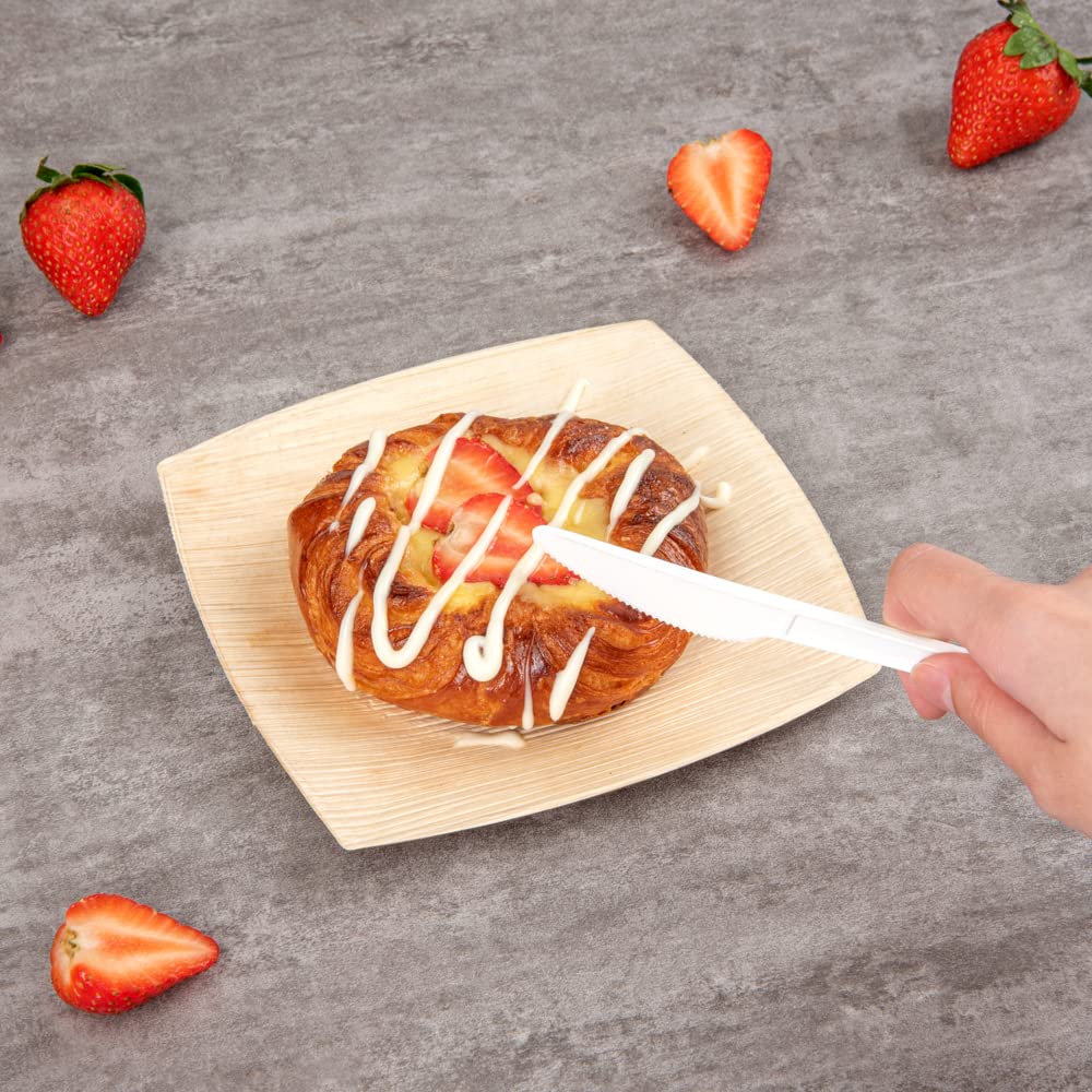 6.5 Inch Compostable Knives - 250 Individually Wrapped Plant-Based Cutlery Set | BPI-Certified CPLA Disposable Silverware for Hot & Cold Foods | Eco-Friendly Restaurantware for Parties, Picnics & Catering