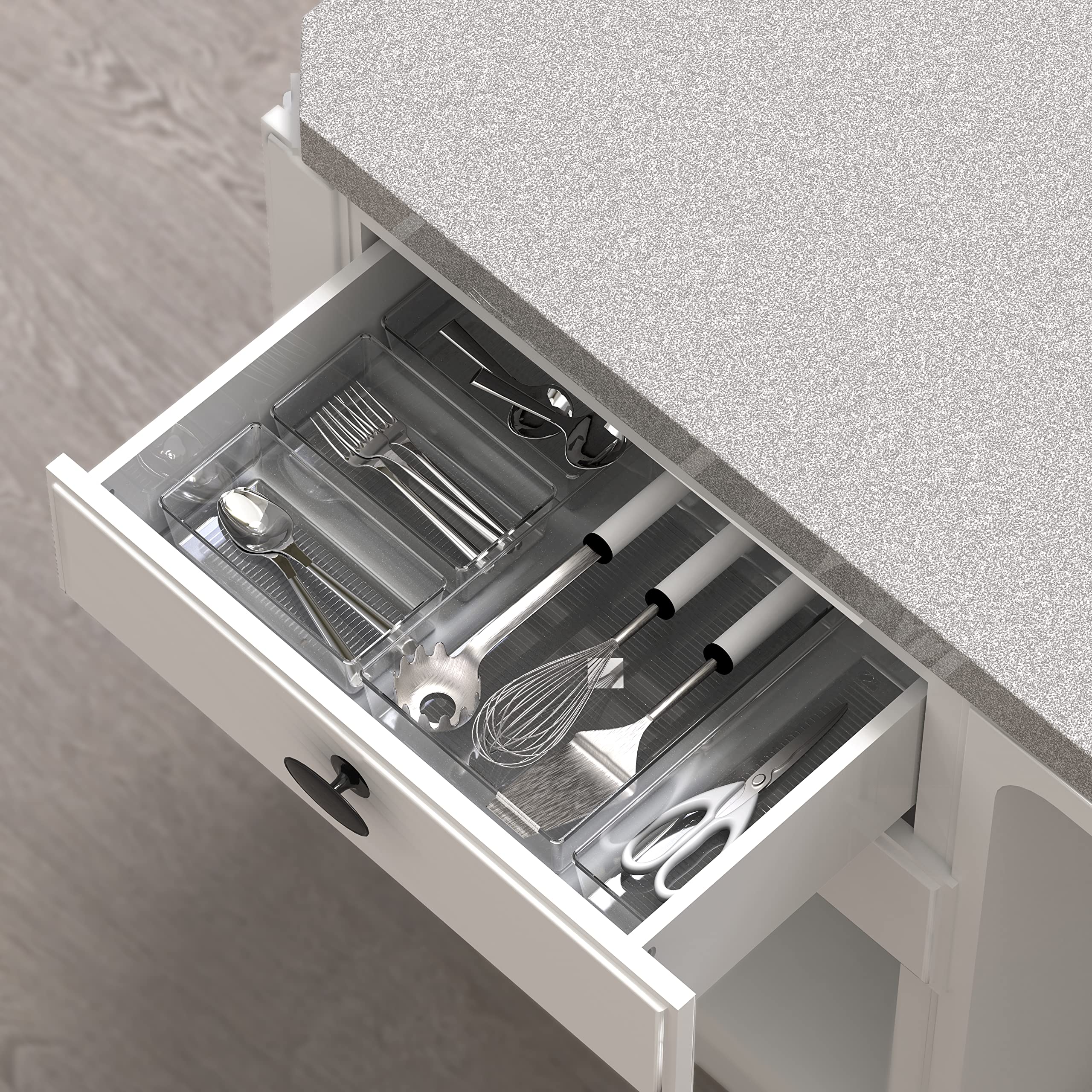 20-Piece Clear Plastic Drawer Organizer Set - 5 Sizes for Makeup, Bathroom, Bedroom & Office Storage - Perfect for Jewelry, Cosmetics, Utensils & Stationery Organization