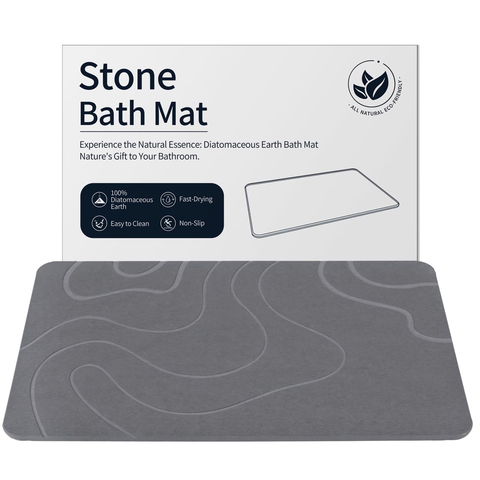 Premium Diatomaceous Earth Bath Mat - Super Absorbent, Non-Slip Stone Shower Mat for Bathroom | Quick-Drying Natural Stone Bath Mat (24