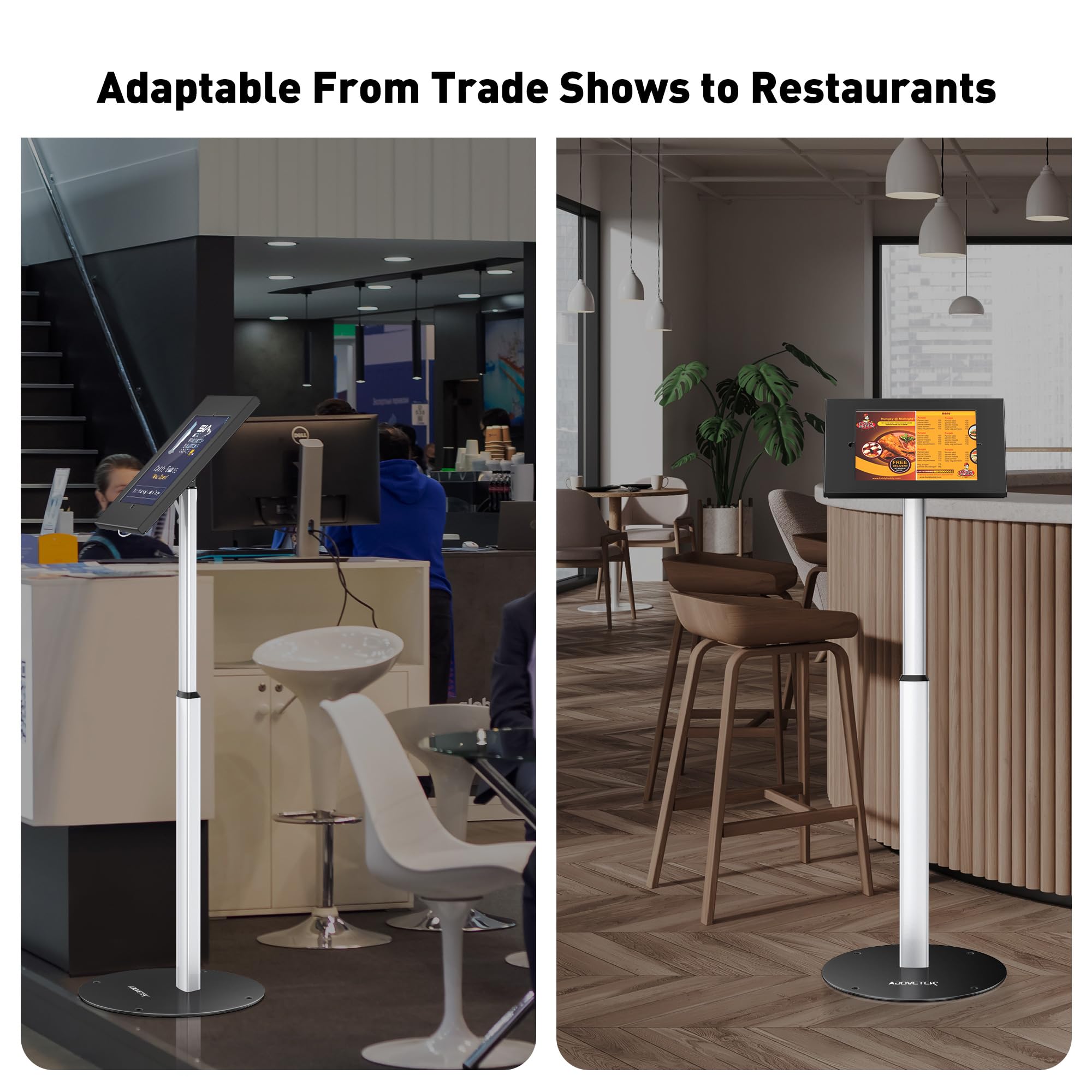 AboveTEK Anti-Theft iPad Floor Stand - Adjustable Secure Kiosk POS Tablet Holder with Lock & Key for iPad Air/Pro (Retail Business Use) - Perfect for Secure Tablet Displays in Stores, Restaurants, and Exhibitions