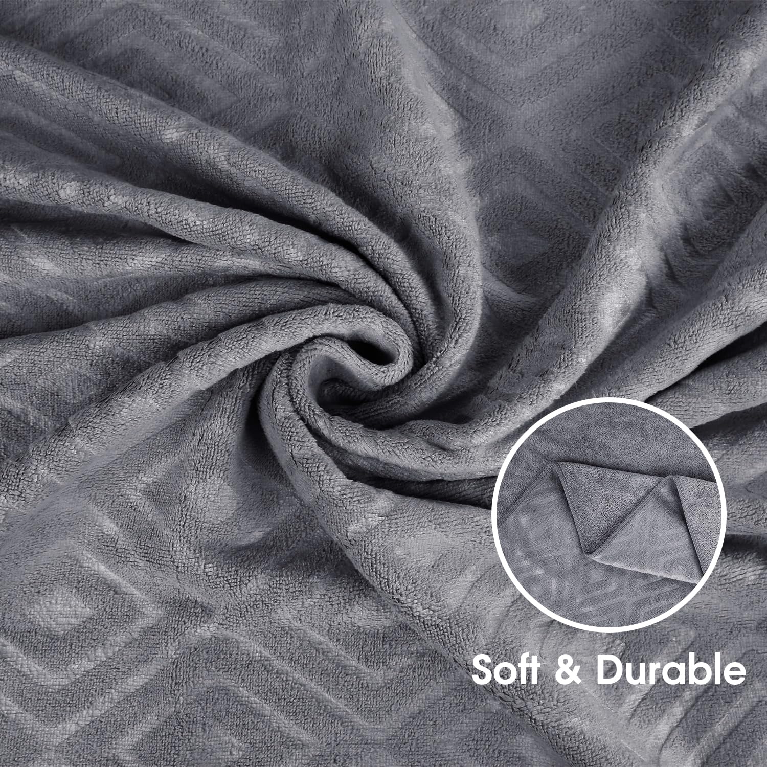 JML 6-Pack Microfiber Bath Towels Set (30x60 inches) - Ultra Absorbent, Quick Dry, Grey Diamond Embossed for Bathroom, Gym & Spa Use