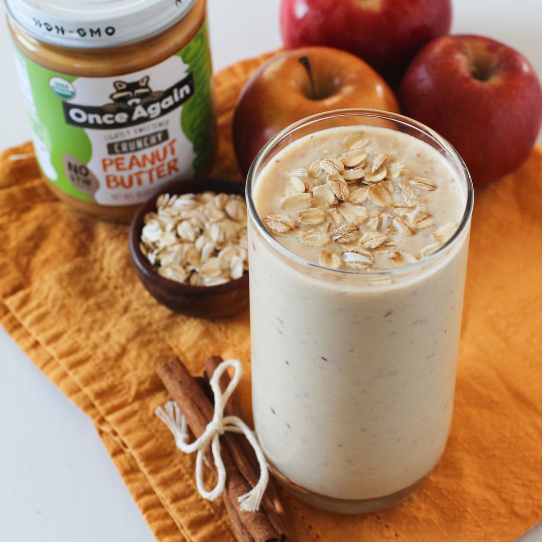 Once Again Organic Crunchy Peanut Butter, 16oz Jar - No Stir, Lightly Sweetened & Salted - USDA Organic, Gluten Free, Vegan, Kosher Certified - Case of 12 - Perfect for Sandwiches, Smoothies & Healthy Snacks