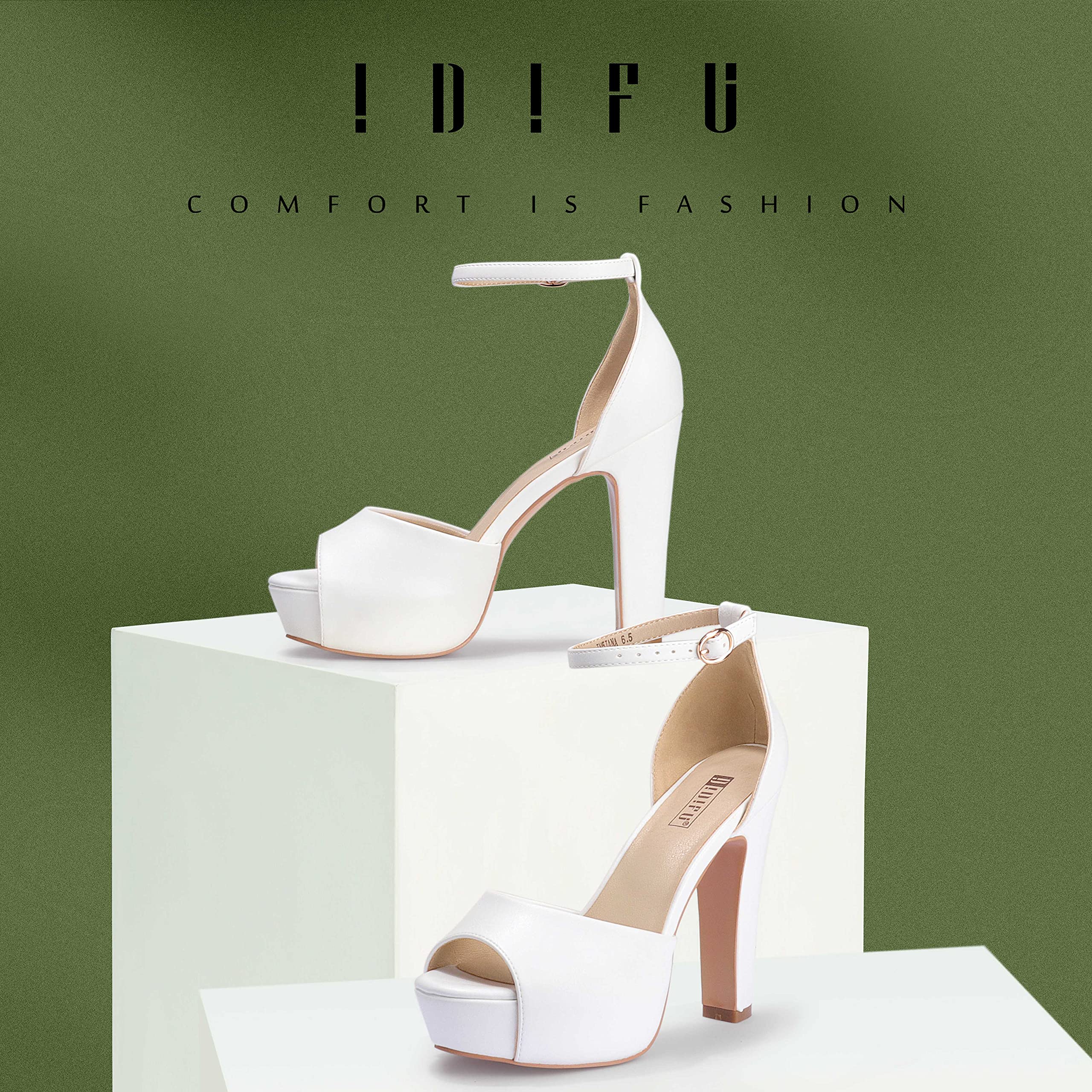 IDIFU Women's Chunky High Heel Sandals - Peep Toe Ankle Strap Dress Shoes for Wedding, Party & Evening Events - Comfortable Platform Heels for Bride & Prom
