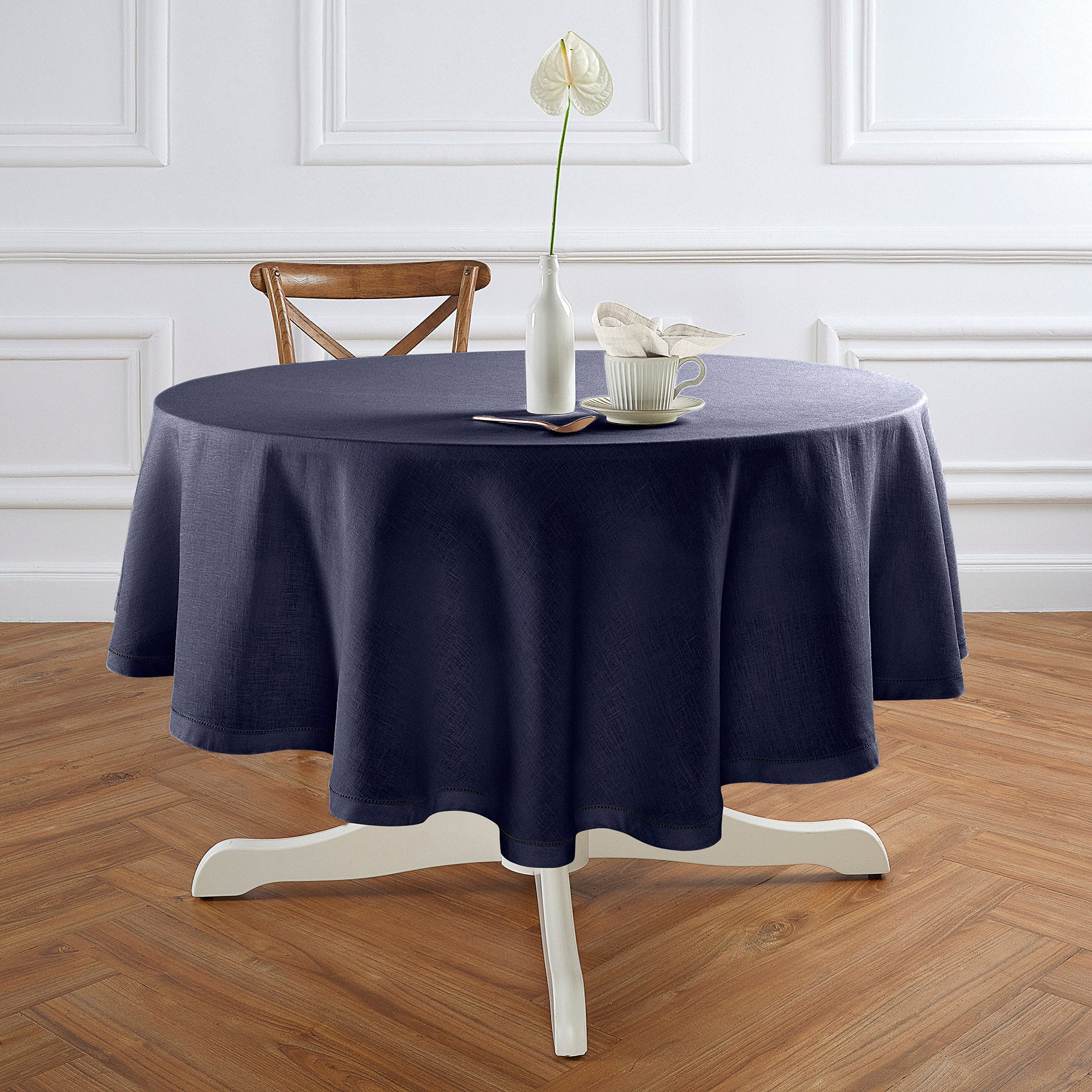Sonoma Hemstitch Round Tablecloth - 60 Inch White Linen Table Cover for Dining, Parties & Special Events | Elegant & Durable Home Decor