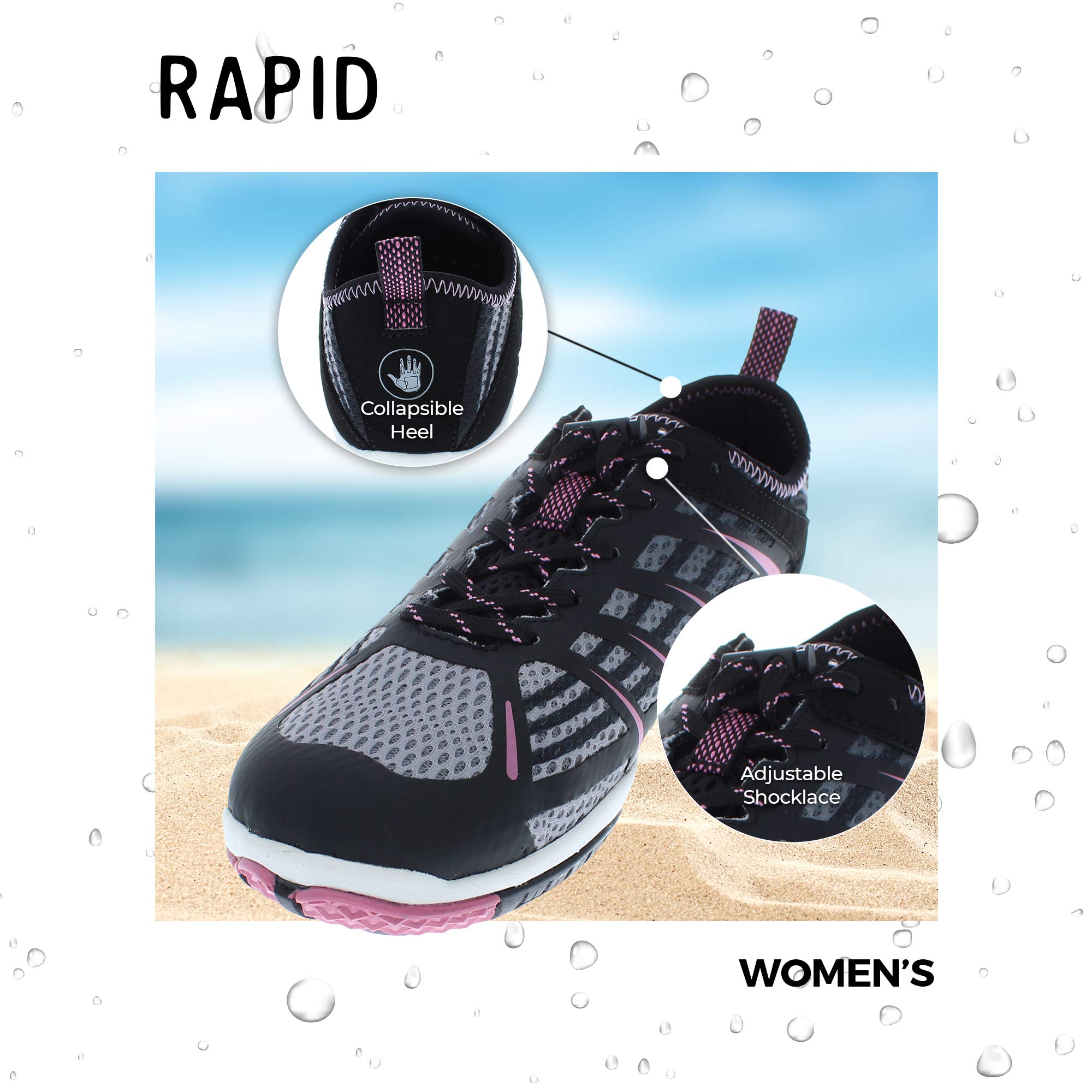 **Body Glove Dynamo Rapid Water Shoes for Women - Quick-Dry Aqua Shoes for Swimming, Yoga, Beach, Hiking & Kayaking | Lightweight Outdoor Sneakers for Water Sports & Travel (Black/Cassis Pink)**    *(Perfect for beach vacations, poolside workouts, paddleboarding, and wet trail adventures!)*
