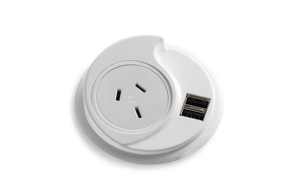 CMS KonexUS White In-Desk Power Strip with USB Ports - Perfect for Home Office, Gaming Setup & Workspace Organization