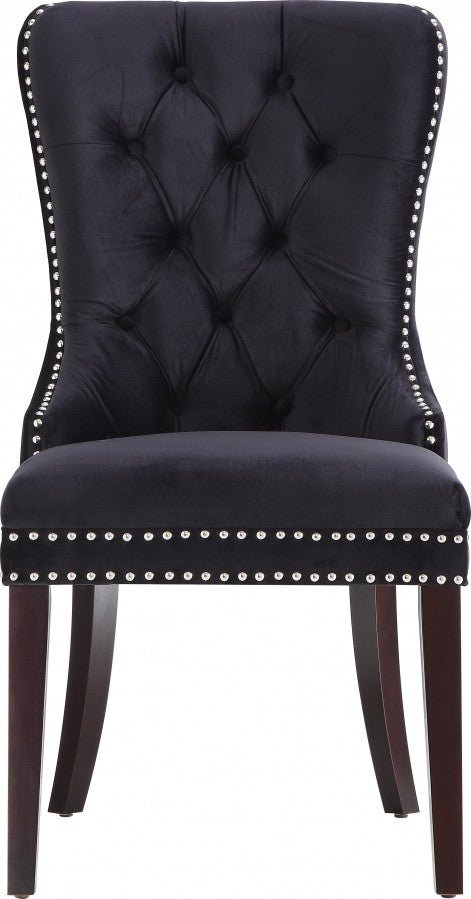 Luxury Black Velvet Dining Chairs with Nail Head Trim - Set of 2 Modern Upholstered Side Chairs for Dining Room, Kitchen, or Home Office