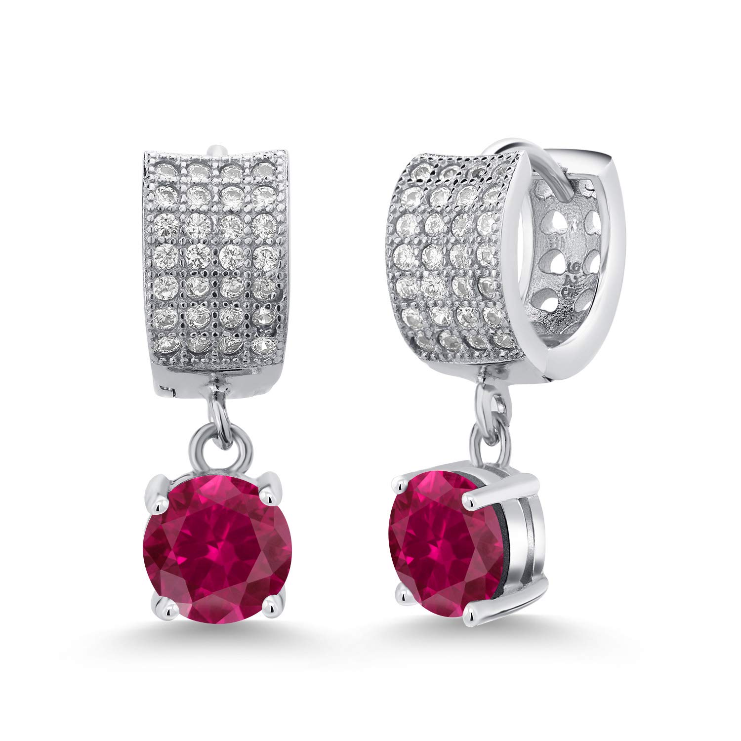 3.77 Ct Round Red Lab-Created Ruby 925 Sterling Silver Earrings for Women | Gem Stone King | Elegant Gift for Anniversary, Birthday & Special Occasions