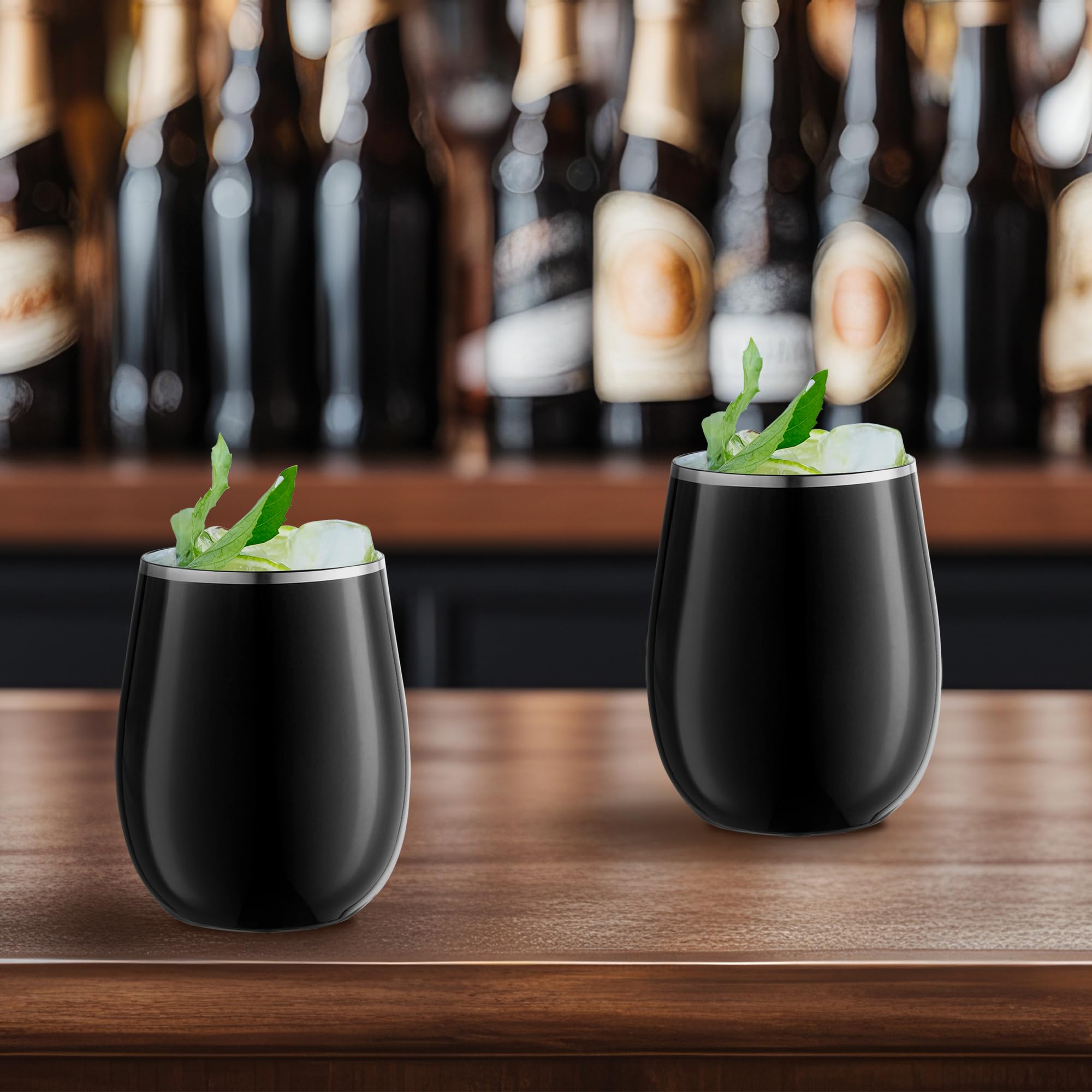 Smarty Had A Party 12 oz Stemless Plastic Wine Glasses – 64 Pack Black Disposable Cups with Silver Rim, Shatterproof Drinkware for Weddings, Parties & Events – Perfect for Outdoor Gatherings, BBQs & Celebrations