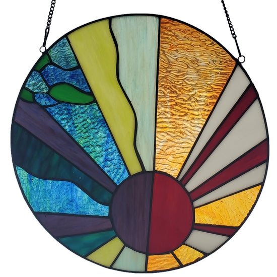 Vintage Stained Glass Sunburst Window Decor - Handcrafted Art Piece for Home, Church & Wedding Decorations | Perfect for Windows, Doors & Wall Art