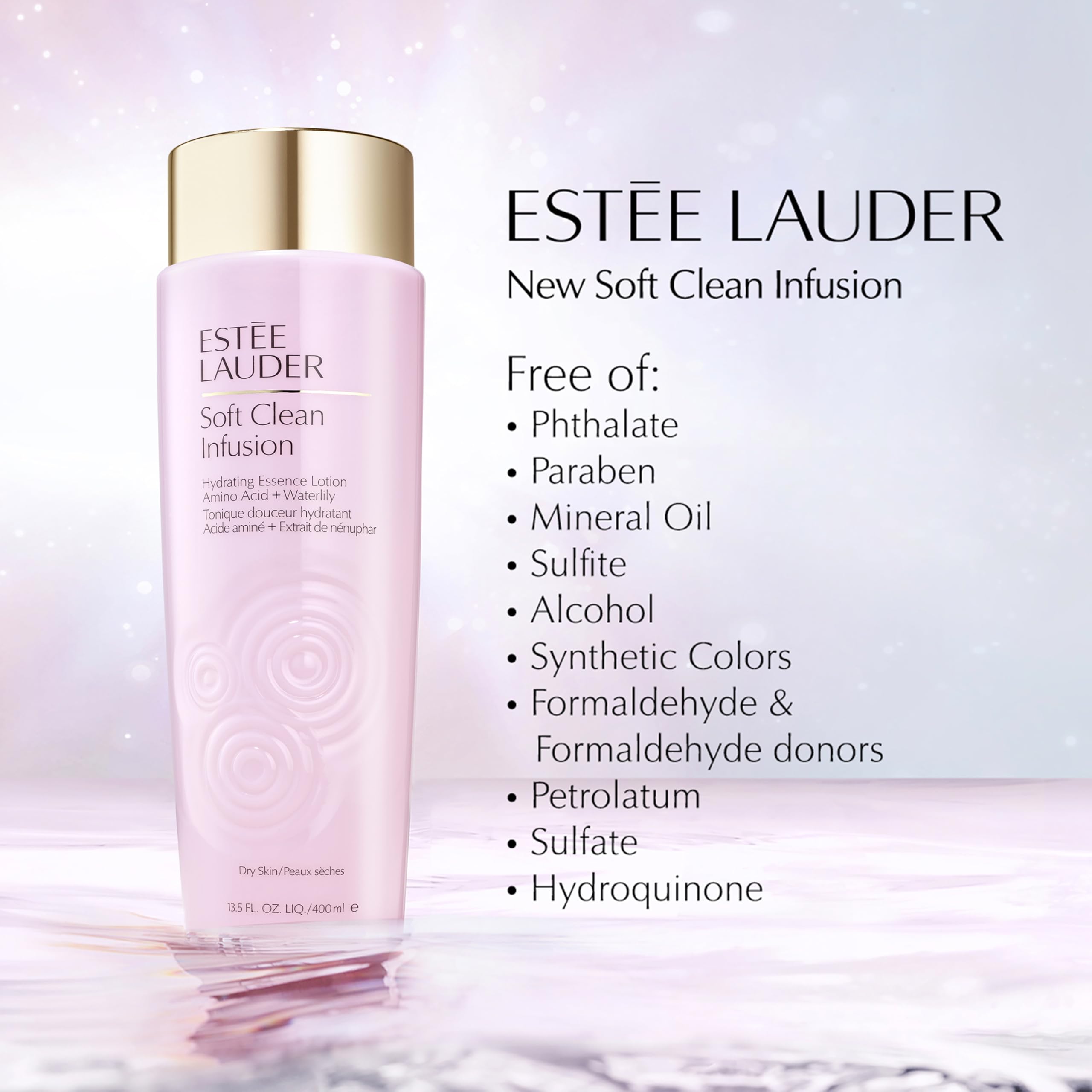 Estée Lauder Soft Clean Infusion Hydrating Skin Essence Face Lotion with Amino Acid & Waterlily | 13.5 Fl Oz | Moisturizing Facial Toner for Dry & Sensitive Skin | Perfect for Daily Skincare Routine & Nighttime Hydration
