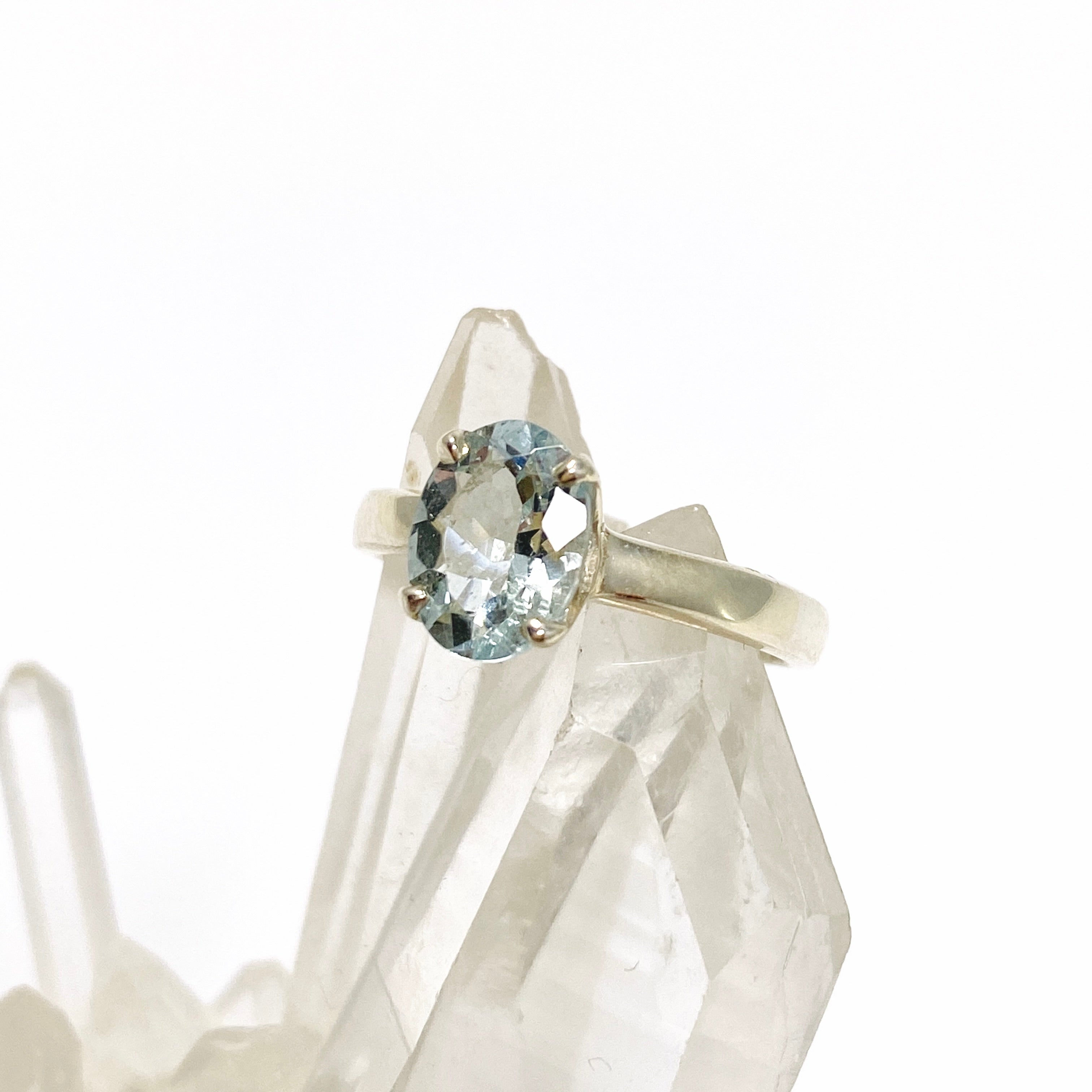 Aquamarine Oval Faceted Ring for Women - Size 5 Sterling Silver Birthstone Jewelry - Perfect for Engagement, Anniversary & Everyday Wear (PRGJ802)