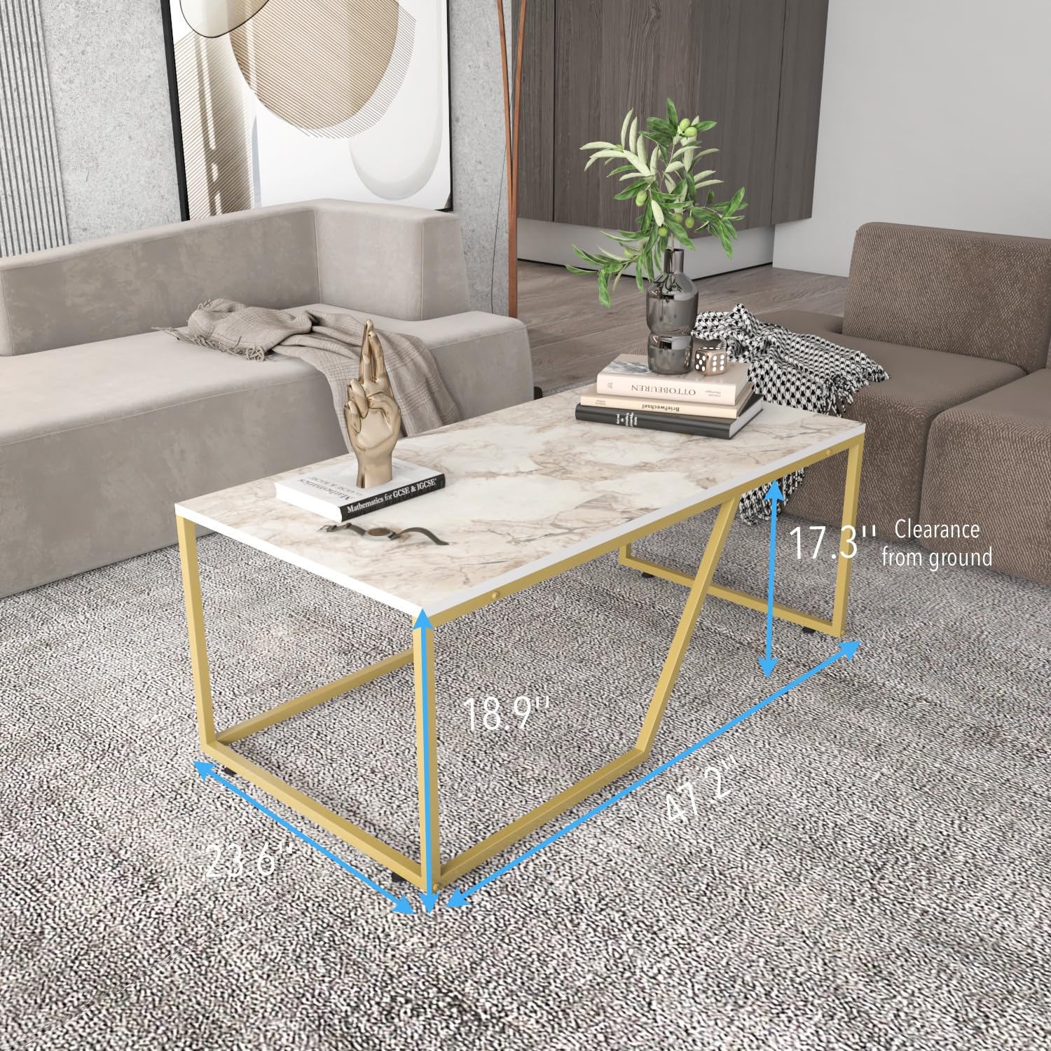 Wendy Gold Metal Leg Marble Top Coffee Table - Modern Cocktail Table for Living Room, Lounge & Office - Durable & Stylish Home Decor Furniture