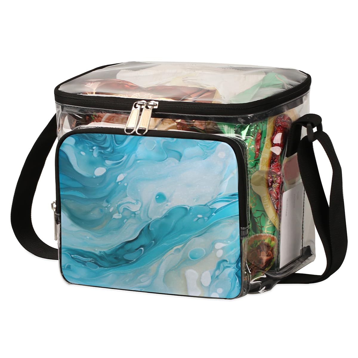 GzLeyigou Blue Marble Print Clear Tote Bag with Handles - Transparent Crossbody Shoulder Bag for Lunch, Outdoor, Travel, Picnic, Concerts & Sports Events (Stadium Approved) - Stylish & Functional for Daily Use, Shopping, Beach Trips and Music Festivals