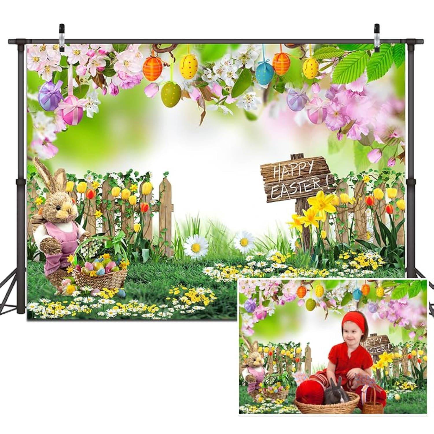 8x6ft Easter Spring Backdrop for Photography - Dudaacvt Easter Party Banner Decor, Perfect for Easter Photo Shoots, Spring Celebrations & Holiday Events
