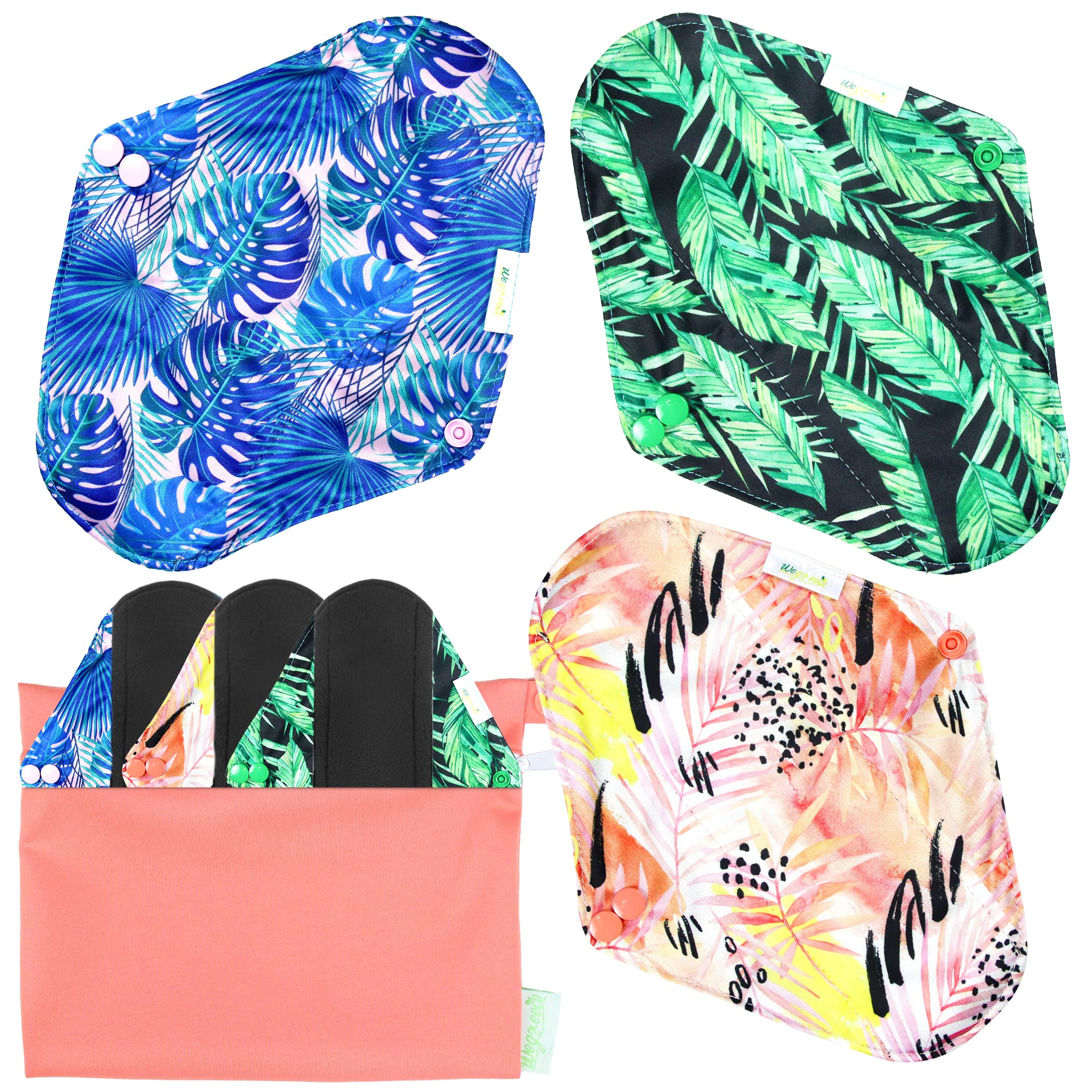 Organic Charcoal Reusable Menstrual Pads for Women - 6 Pack Soft Cloth Sanitary Pads with 1 Mini Wet Bag | Eco-Friendly Period Panty Liners | Natural Leak Protection for Light to Heavy Flow | Perfect for Travel, Work & Active Lifestyle