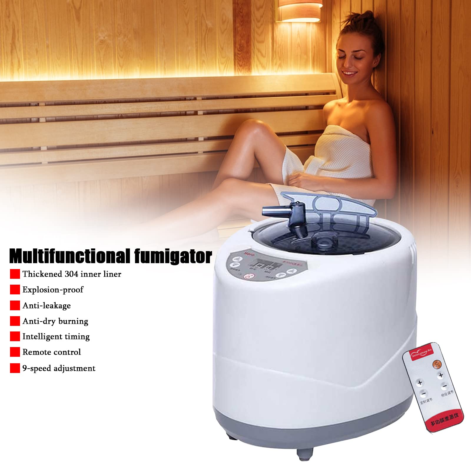 HUATOL 2L Portable Sauna Steamer with Remote Control - Stainless Steel Home Spa Steam Generator for Body Therapy & Detox | Perfect for Home Relaxation, Post-Workout Recovery & Self-Care Sessions (Batteries Not Included)