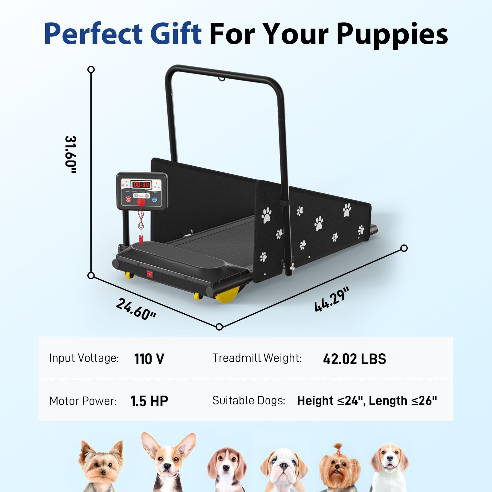 CIIHI Dog Treadmill for Small & Medium Dogs - 265lbs Weight Capacity Pet Exercise Machine with 360° Rotatable Display - 2-in-1 Treadmill for Dog Fitness with Wheels & Remote Control - Perfect for Indoor Training, Weight Loss & Energy Burning for Active Pets