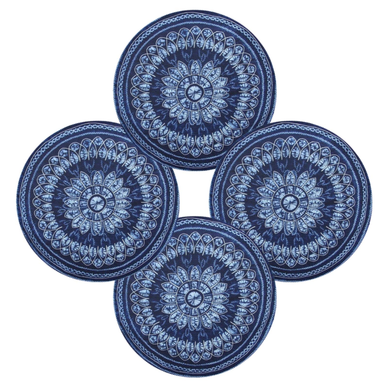 Premium Navy Blue Round Placemats Set of 6 - Waterproof & Heat-Resistant Dining Table Mats for Everyday Use, Dinner Parties & Holiday Decor - Elegant Kitchen & Home Decor Accessories