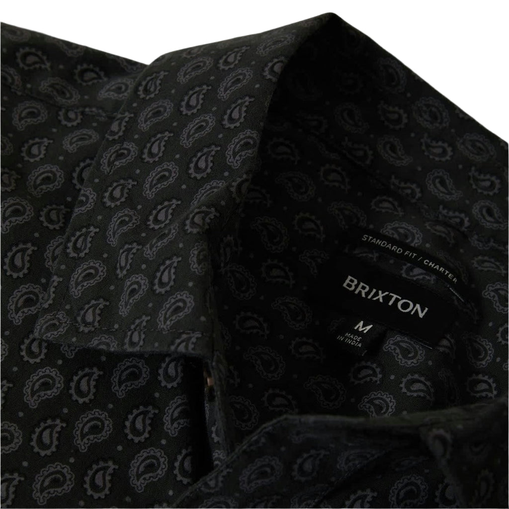 Brixton Charter Print Short Sleeve Woven Shirt - Washed Black Paisley Design for Casual Wear & Summer Outfits