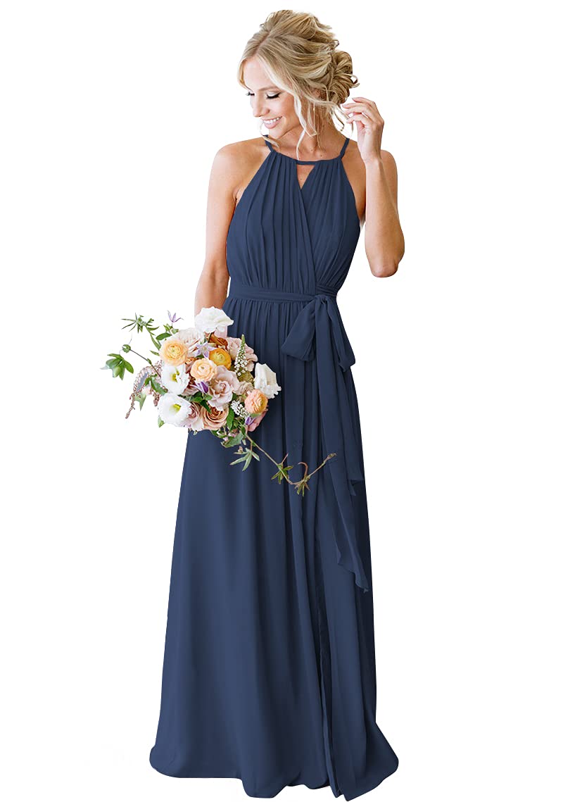 Stylefun Women's Elegant Halter Chiffon Bridesmaid Dress - Long A-Line Formal Gown with Pleated Details (CYM032) | Perfect for Weddings, Parties & Special Occasions