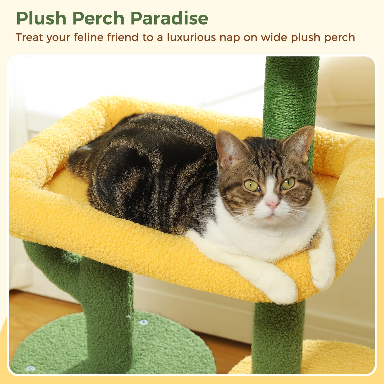 Made4Pets 36.5 Inch Multi-Level Cactus Cat Tree with Scratching Posts & Plush Perch - Indoor Cat Tower with Private Condo for Kittens & Small Cats - Perfect for Play, Rest & Scratching in Home or Office