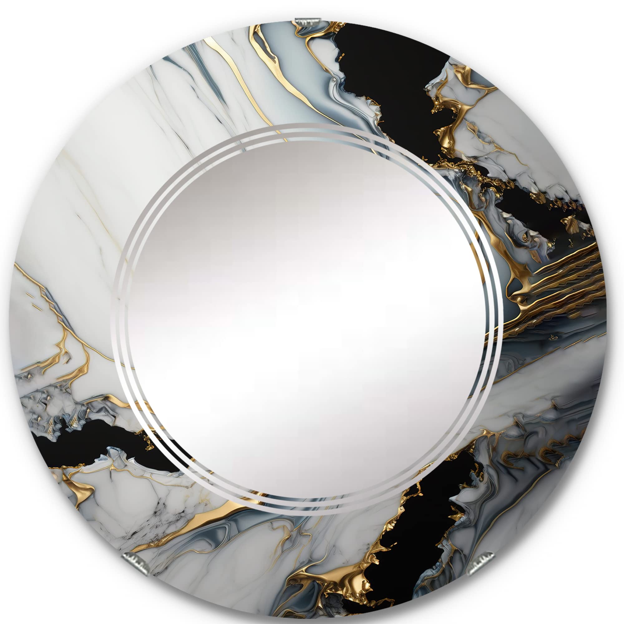 DesignQ Abstract Marble Wall Mirror - 24 Inch Oval & Round Modern Bathroom Vanity Mirror with Gold & Alabaster Geode Marble Print - Elegant Home Decor for Bathroom, Bedroom and Living Room