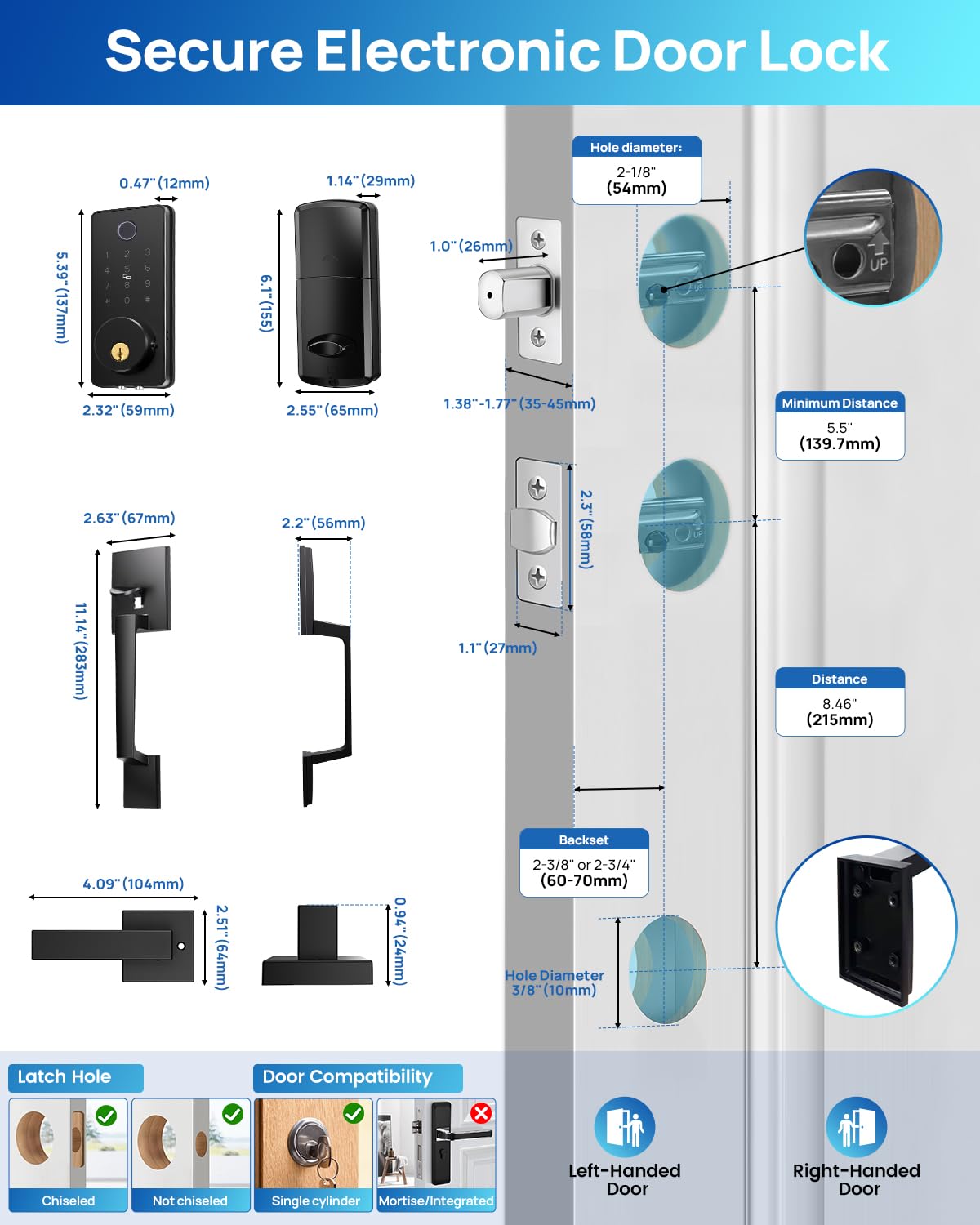 BlackSmith WiFi Smart Door Lock - Keyless Entry, 0.1s Fast Unlock, Front Door Handle, APP Remote Control - Easy Installation for Home Security, Hotels, Vacation Rentals & Properties | Perfect for Smart Homes, Airbnb Hosts & Property Managers