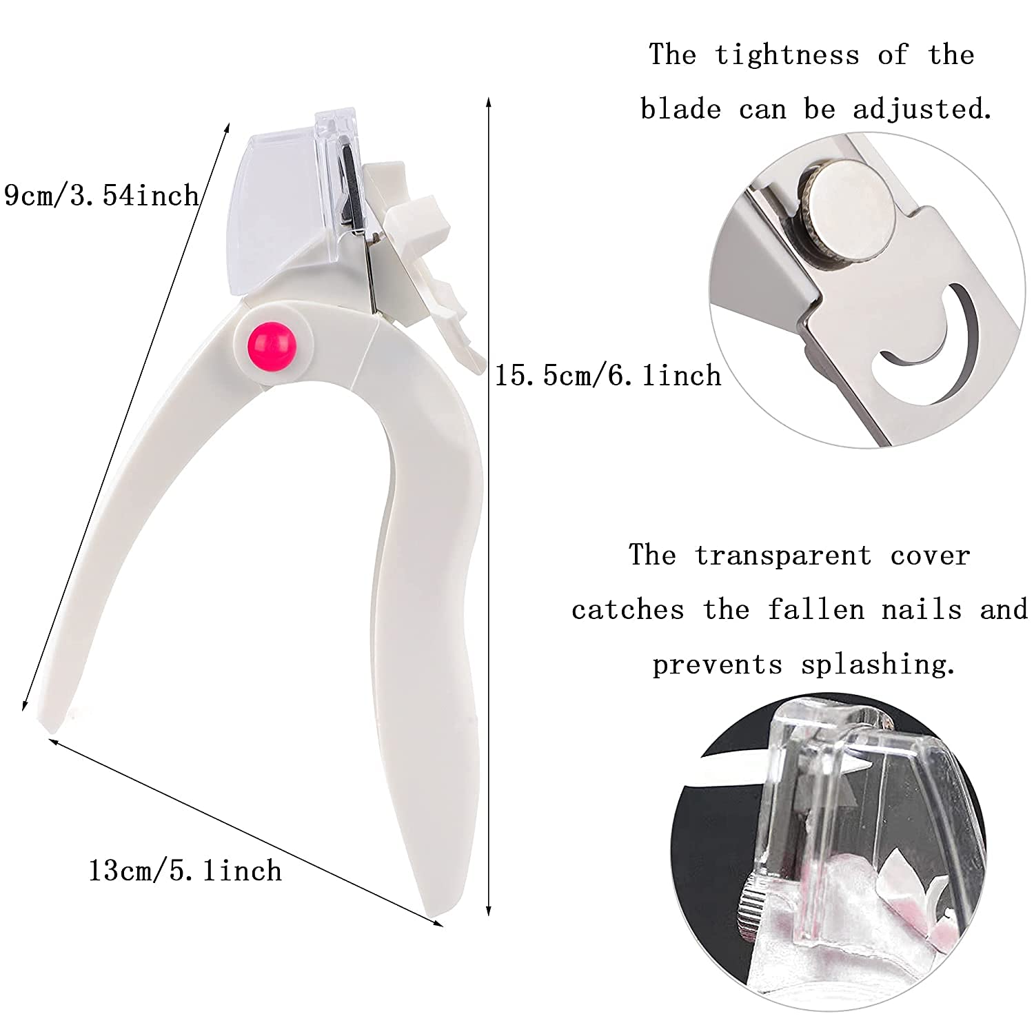 KIRA Professional Acrylic Nail Clipper - Adjustable Stainless Steel Gel Nail Tip Cutter with U-Shaped Blade - False Nail Trimmer for Manicure & Nail Art (White) - Perfect for Salon, Home Use & DIY Nail Extensions