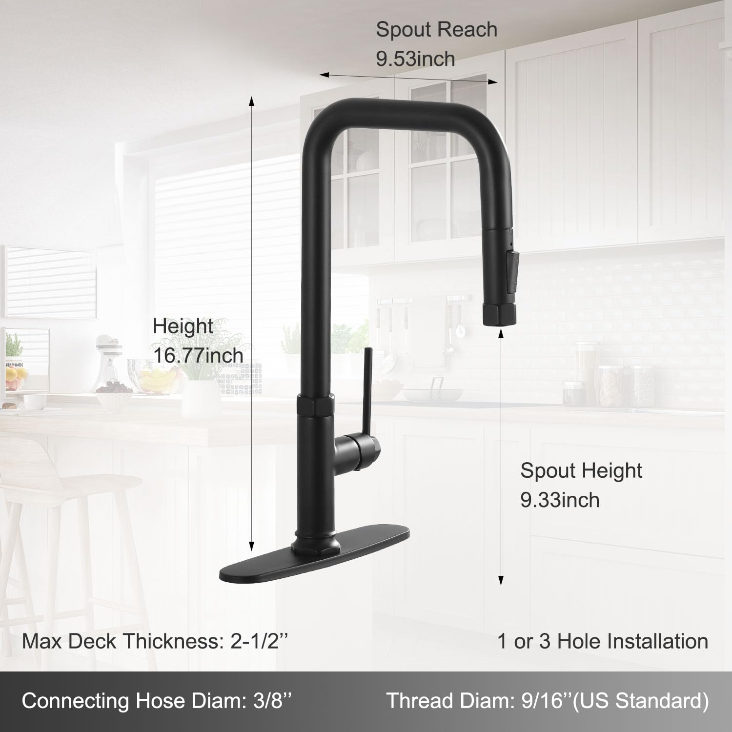 Vintage Matte Black Kitchen Faucet with Pull Down Sprayer - 17 Inch Brass Sink Faucet with Deck Plate - Perfect for Farmhouse, Rustic & Modern Kitchens